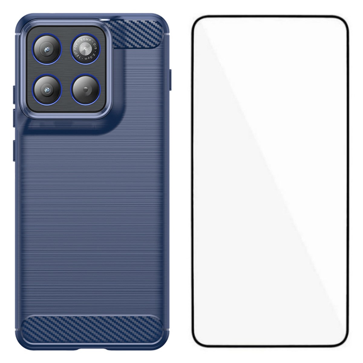 For Motorola Edge 70 5G Case with Screen Film WANLONFENG LS Series Big Lens Hole Brushed Texture TPU Phone Cover - Blue
