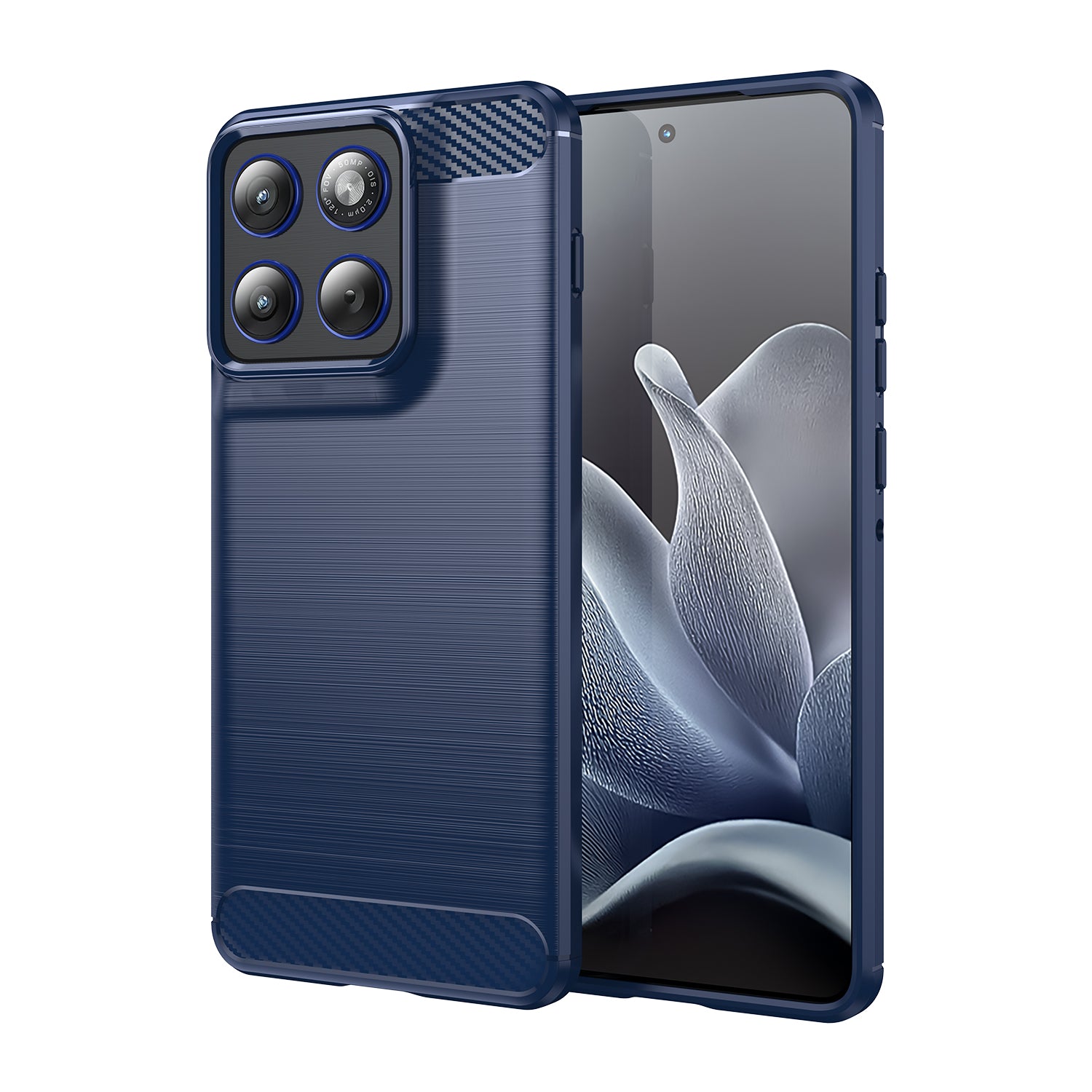 For Motorola Edge 70 5G Case with Screen Film WANLONFENG LS Series Big Lens Hole Brushed Texture TPU Phone Cover - Blue