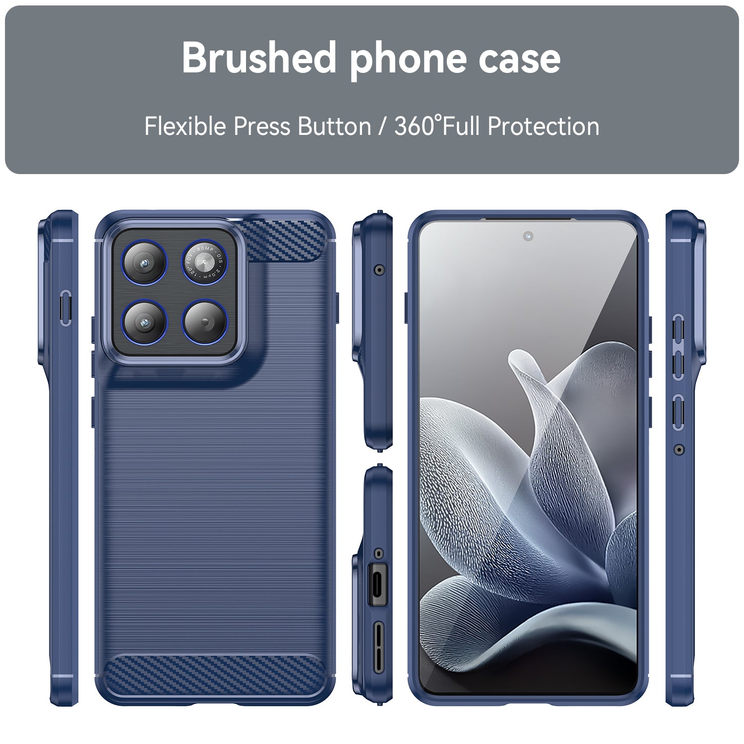 For Motorola Edge 70 5G Case with Screen Film WANLONFENG LS Series Big Lens Hole Brushed Texture TPU Phone Cover - Blue