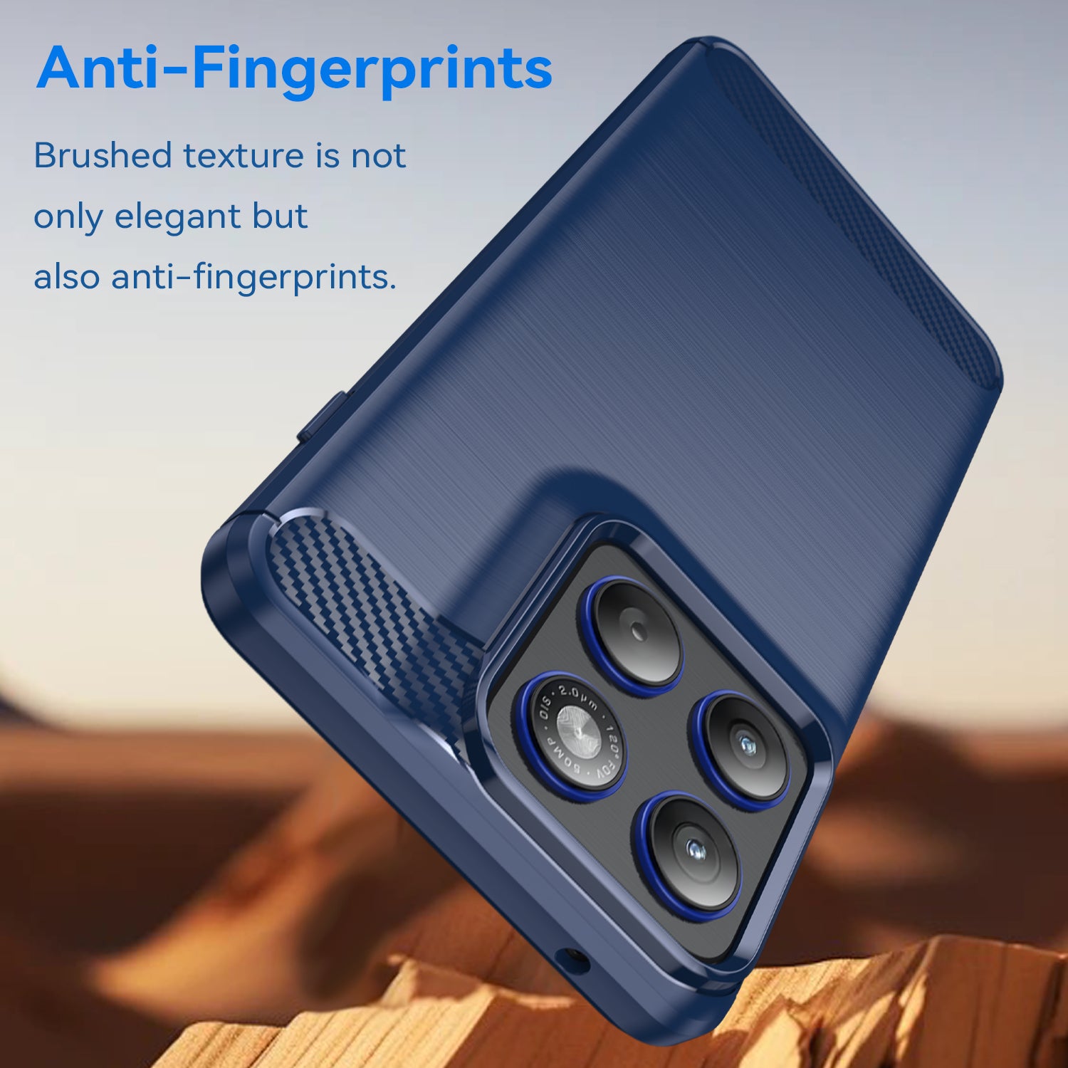 For Motorola Edge 70 5G Case with Screen Film WANLONFENG LS Series Big Lens Hole Brushed Texture TPU Phone Cover - Blue