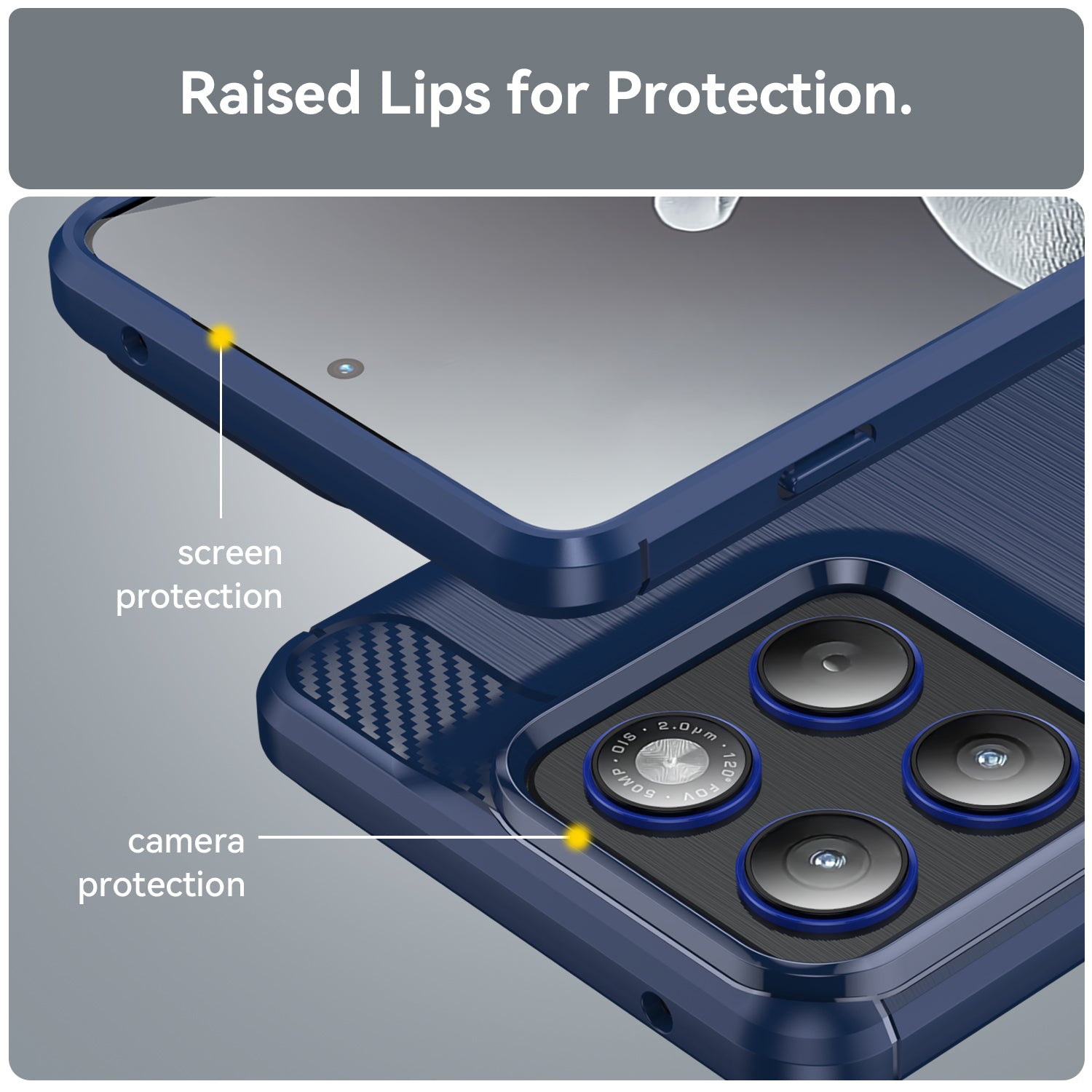 For Motorola Edge 70 5G Case with Screen Film WANLONFENG LS Series Big Lens Hole Brushed Texture TPU Phone Cover - Blue