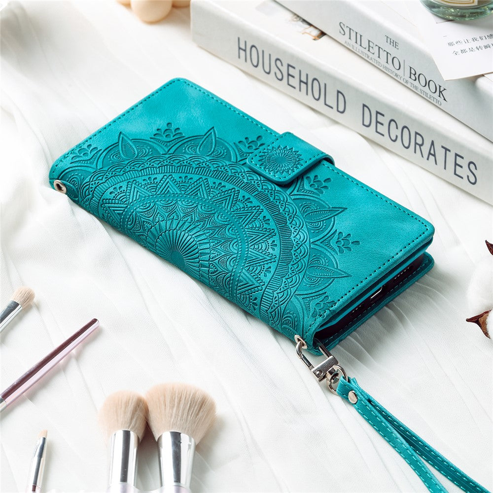 For Xiaomi Redmi Note 15 4G (Global) Wallet Case Mandala Flower Pattern PU Leather Phone Cover with Wrist Strap - Mint Green