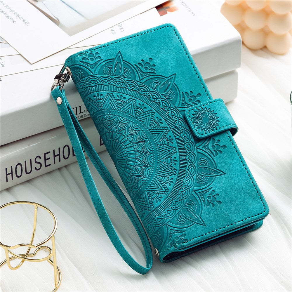 For Xiaomi Redmi Note 15 4G (Global) Wallet Case Mandala Flower Pattern PU Leather Phone Cover with Wrist Strap - Mint Green