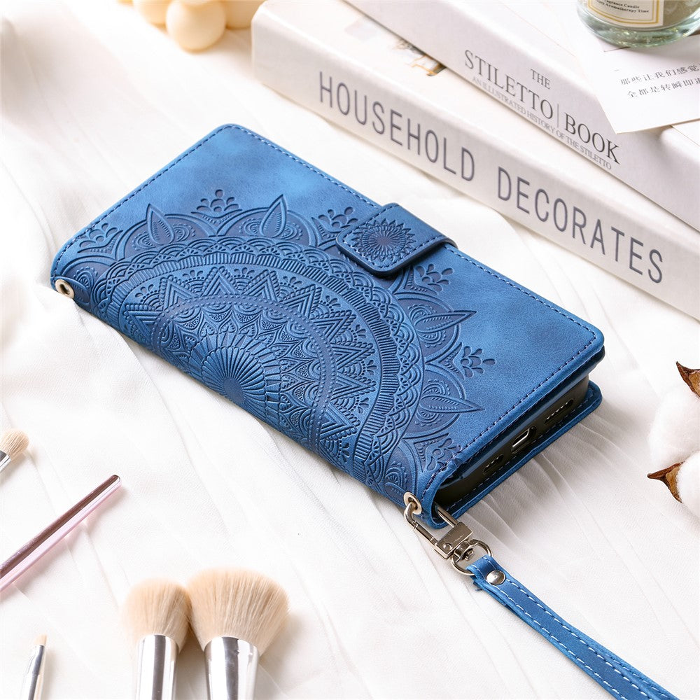 For Xiaomi Redmi Note 15 4G (Global) Wallet Case Mandala Flower Pattern PU Leather Phone Cover with Wrist Strap - Blue