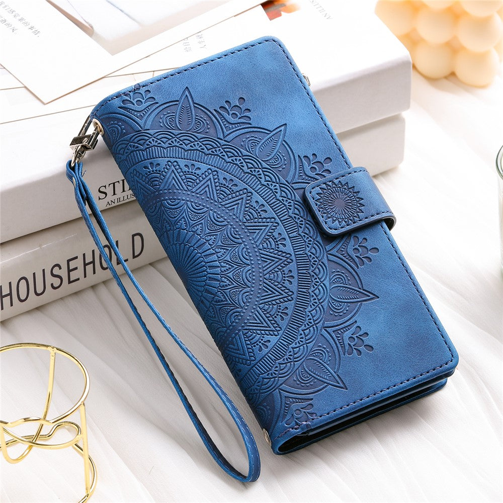 For Xiaomi Redmi Note 15 4G (Global) Wallet Case Mandala Flower Pattern PU Leather Phone Cover with Wrist Strap - Blue