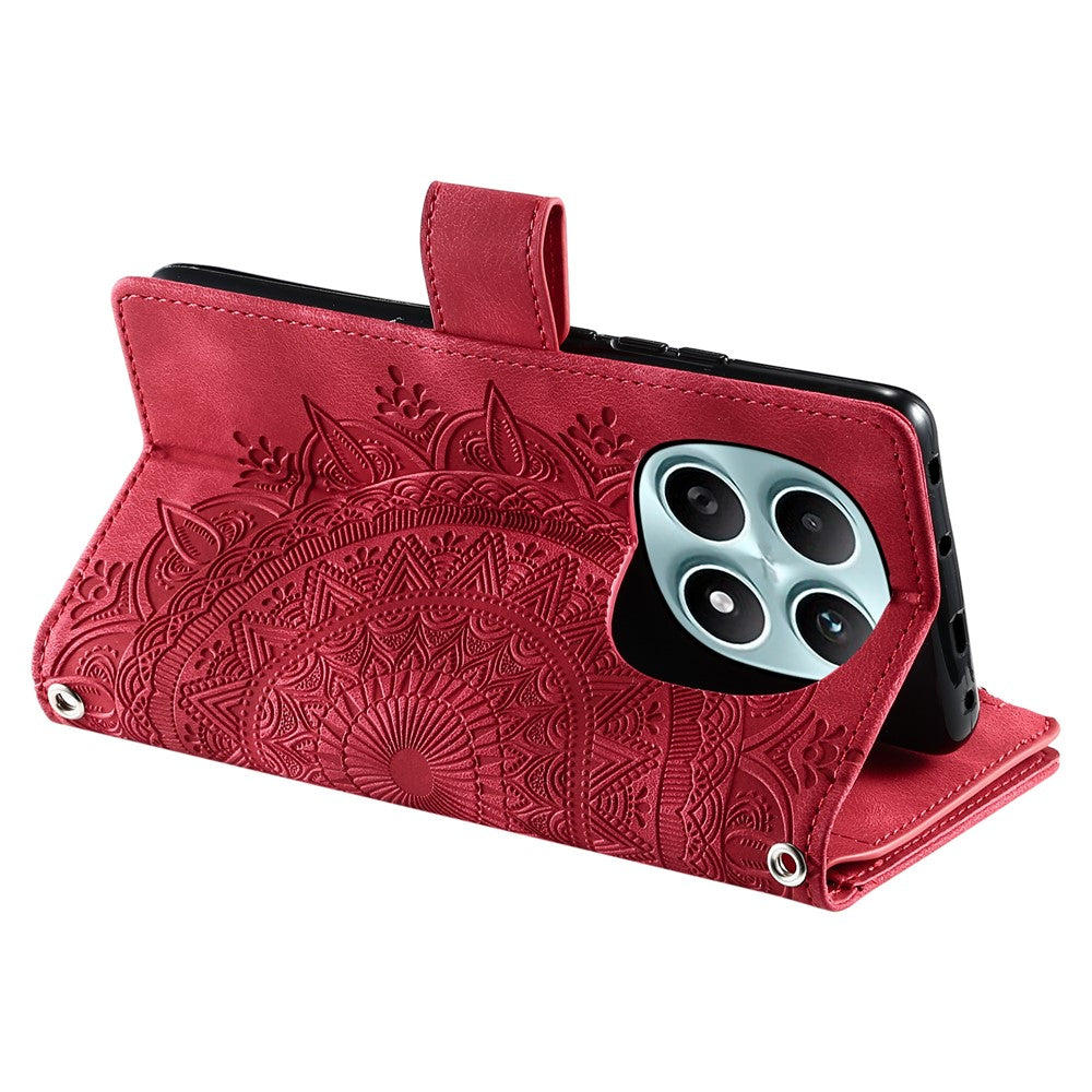 For Xiaomi Redmi Note 15 4G (Global) Wallet Case Mandala Flower Pattern PU Leather Phone Cover with Wrist Strap - Rose