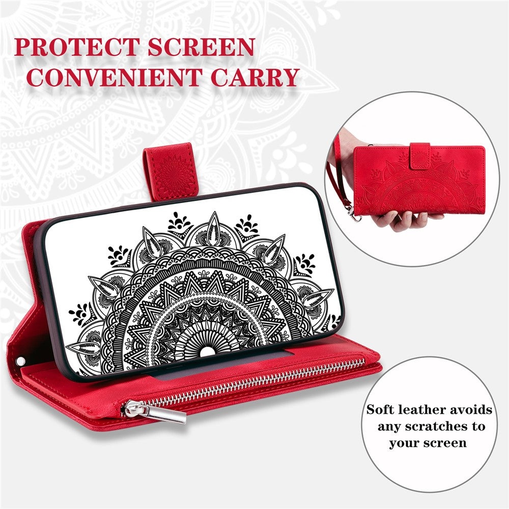 For Xiaomi Redmi Note 15 4G (Global) Wallet Case Mandala Flower Pattern PU Leather Phone Cover with Wrist Strap - Rose