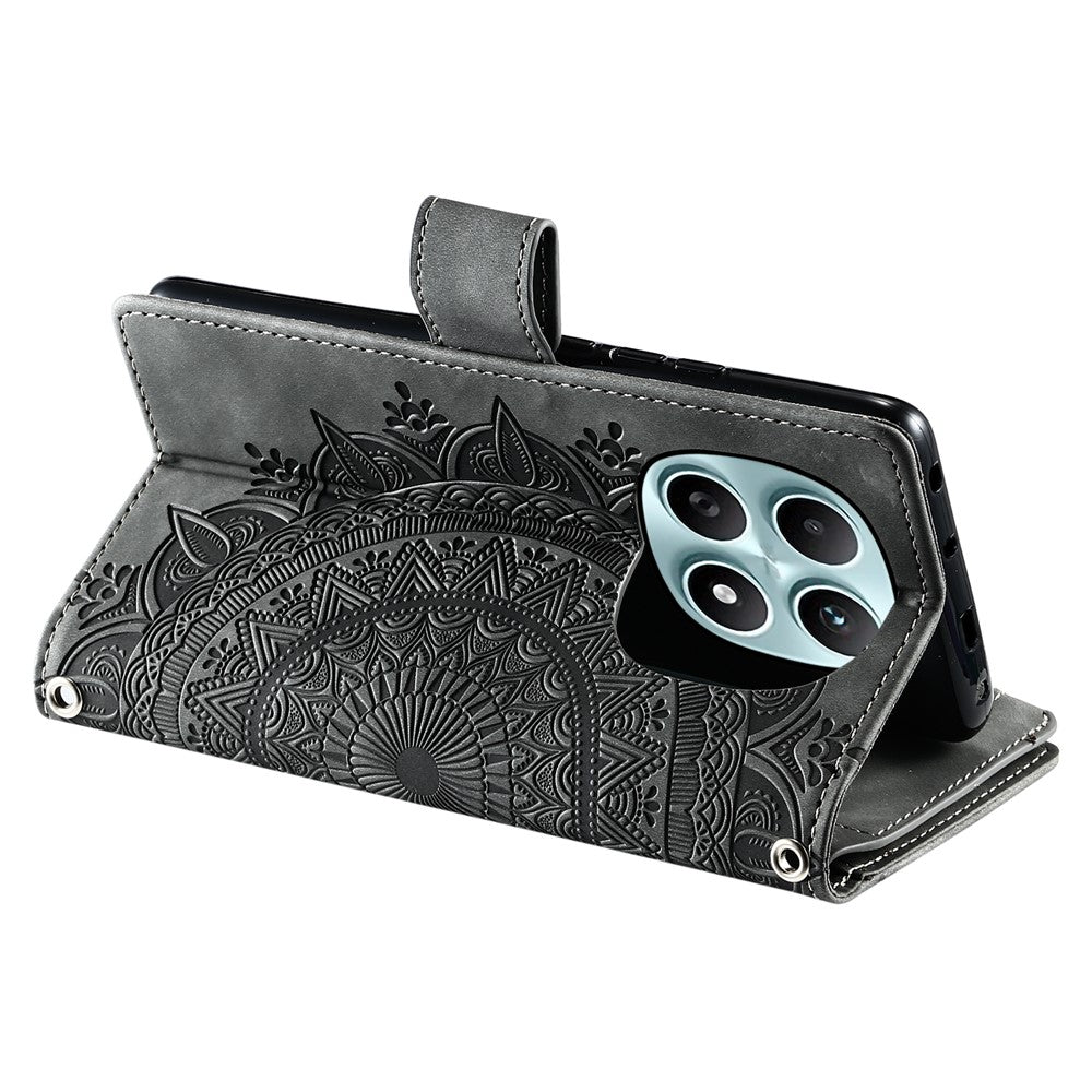 For Xiaomi Redmi Note 15 4G (Global) Wallet Case Mandala Flower Pattern PU Leather Phone Cover with Wrist Strap - Grey