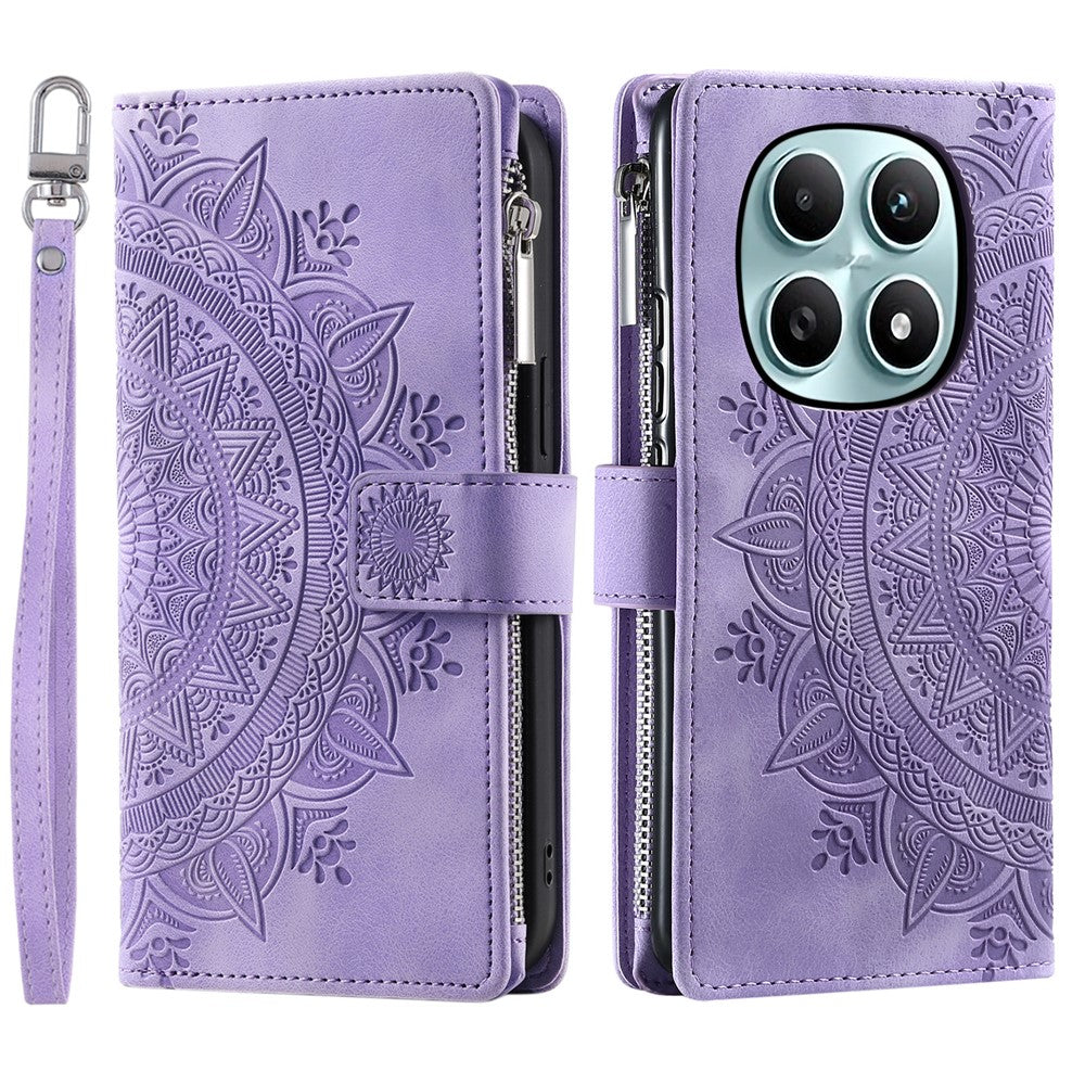 For Xiaomi Redmi Note 15 4G (Global) Wallet Case Mandala Flower Pattern PU Leather Phone Cover with Wrist Strap - Purple