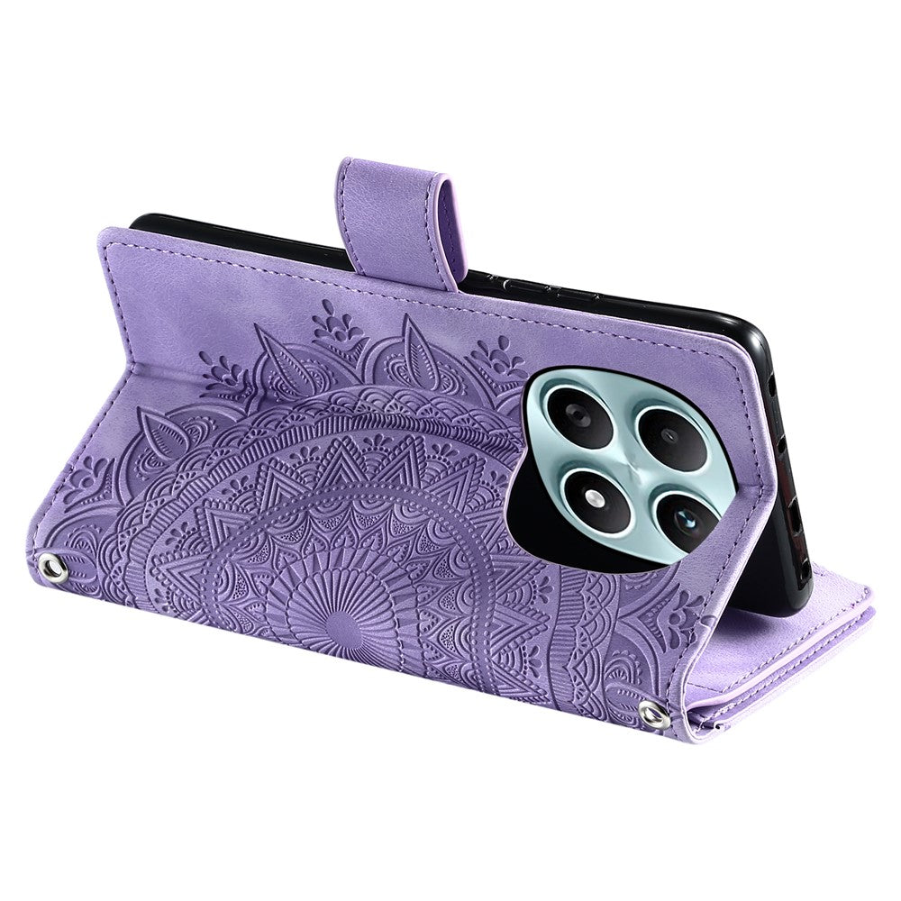 For Xiaomi Redmi Note 15 4G (Global) Wallet Case Mandala Flower Pattern PU Leather Phone Cover with Wrist Strap - Purple