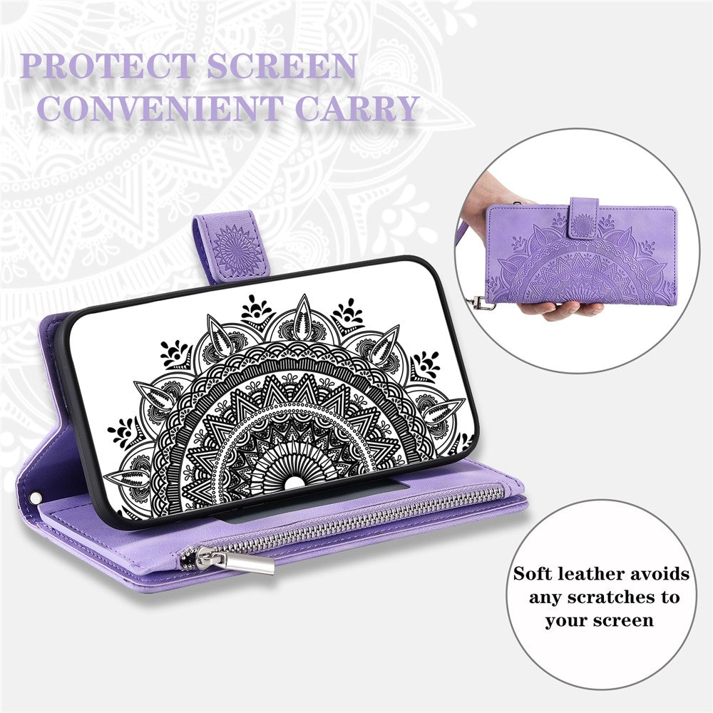 For Xiaomi Redmi Note 15 4G (Global) Wallet Case Mandala Flower Pattern PU Leather Phone Cover with Wrist Strap - Purple