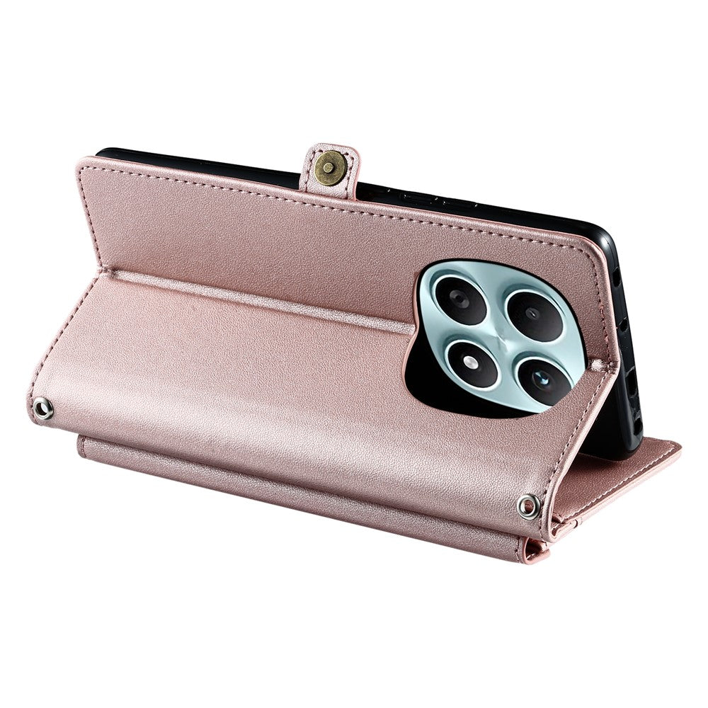 For Xiaomi Redmi Note 15 4G (Global) Leather Case with Wrist Strap Wallet Stand Phone Cover - Rose Gold
