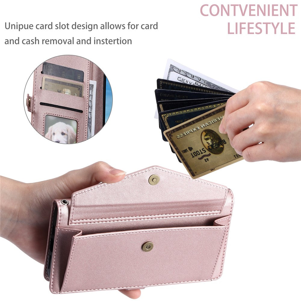 For Xiaomi Redmi Note 15 4G (Global) Leather Case with Wrist Strap Wallet Stand Phone Cover - Rose Gold