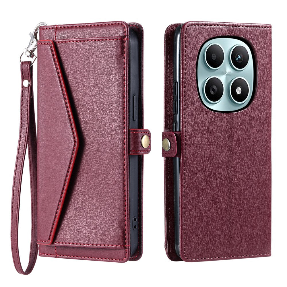 For Xiaomi Redmi Note 15 4G (Global) Leather Case with Wrist Strap Wallet Stand Phone Cover - Wine Red