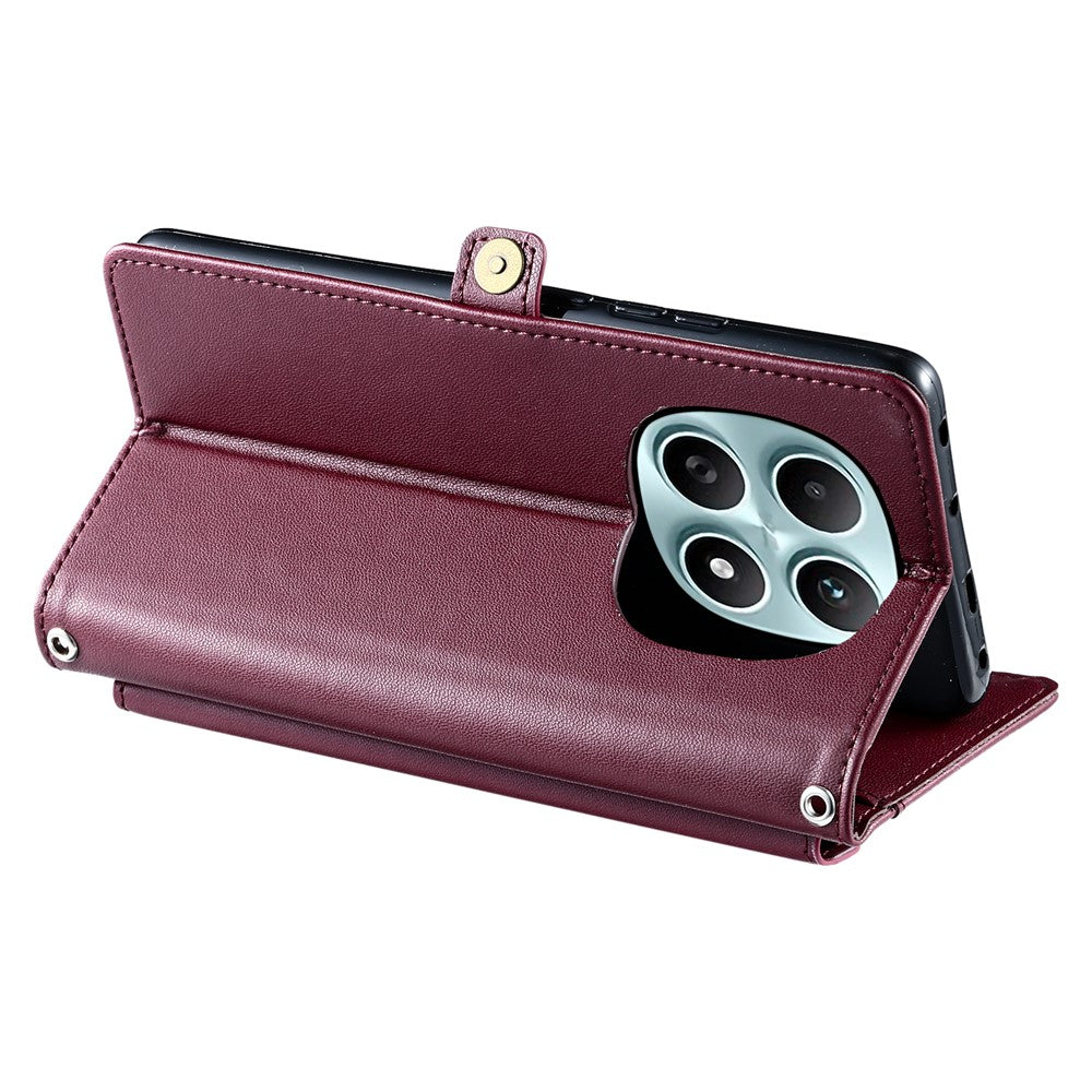 For Xiaomi Redmi Note 15 4G (Global) Leather Case with Wrist Strap Wallet Stand Phone Cover - Wine Red