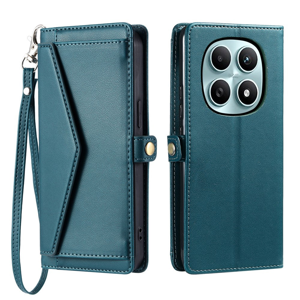 For Xiaomi Redmi Note 15 4G (Global) Leather Case with Wrist Strap Wallet Stand Phone Cover - Blackish Green