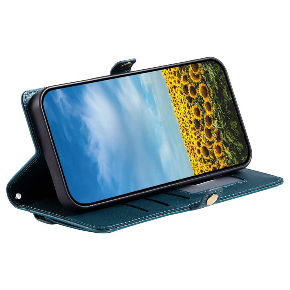 For Xiaomi Redmi Note 15 4G (Global) Leather Case with Wrist Strap Wallet Stand Phone Cover - Blackish Green