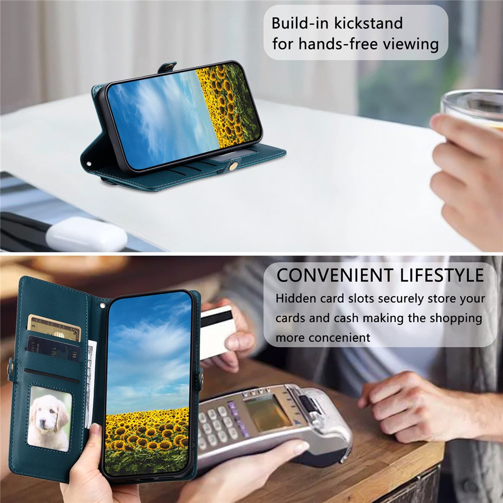 For Xiaomi Redmi Note 15 4G (Global) Leather Case with Wrist Strap Wallet Stand Phone Cover - Blackish Green