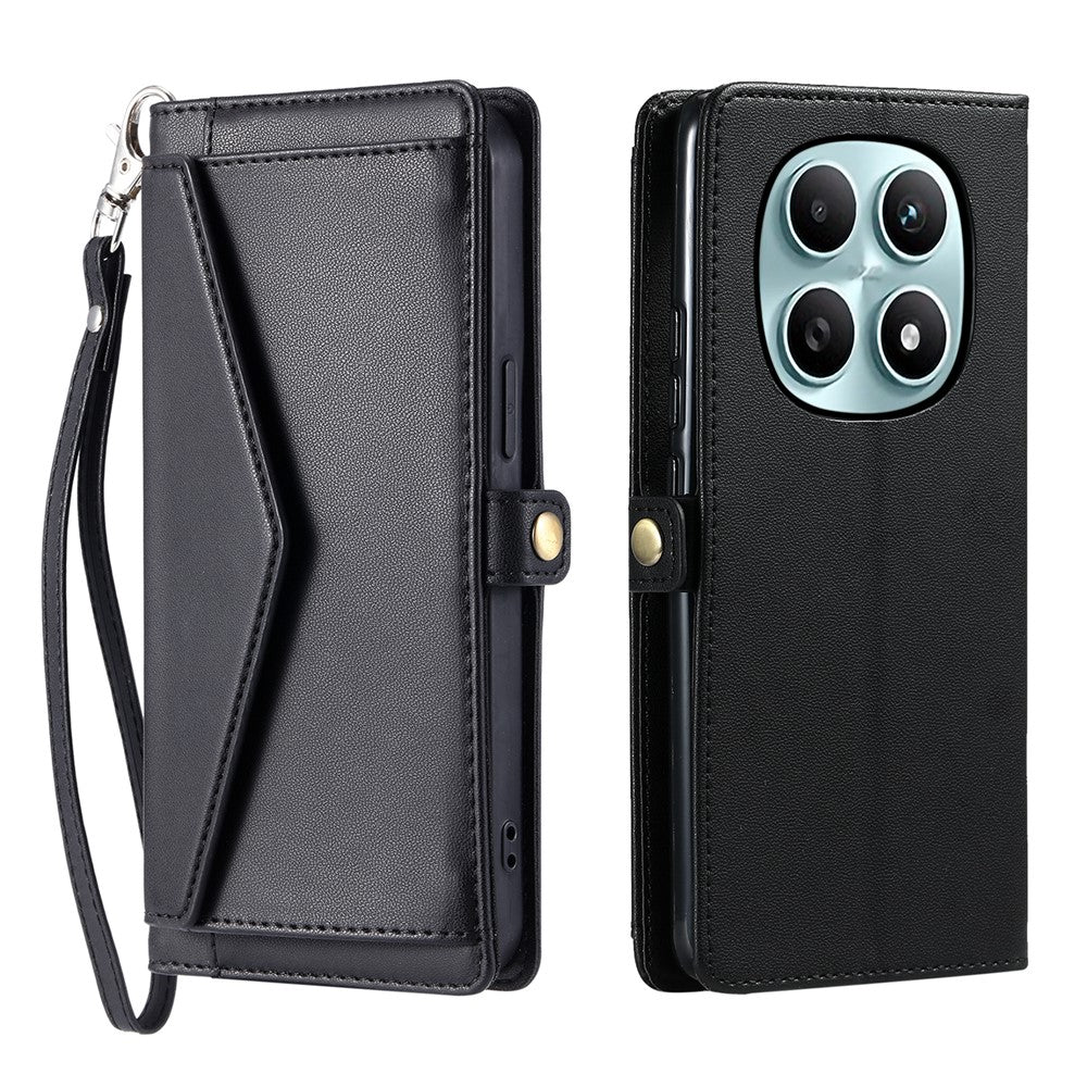For Xiaomi Redmi Note 15 4G (Global) Leather Case with Wrist Strap Wallet Stand Phone Cover - Black