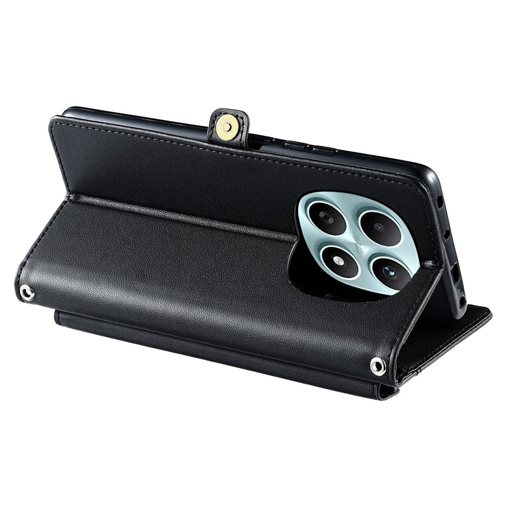 For Xiaomi Redmi Note 15 4G (Global) Leather Case with Wrist Strap Wallet Stand Phone Cover - Black