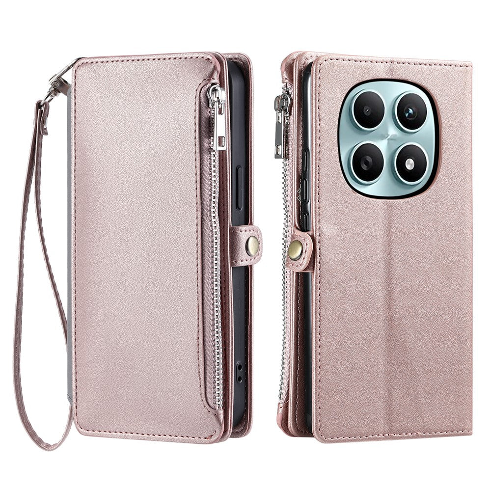 For Xiaomi Redmi Note 15 4G (Global) Case TPU + PU Leather Wallet Phone Cover with Wrist Strap - Rose Gold