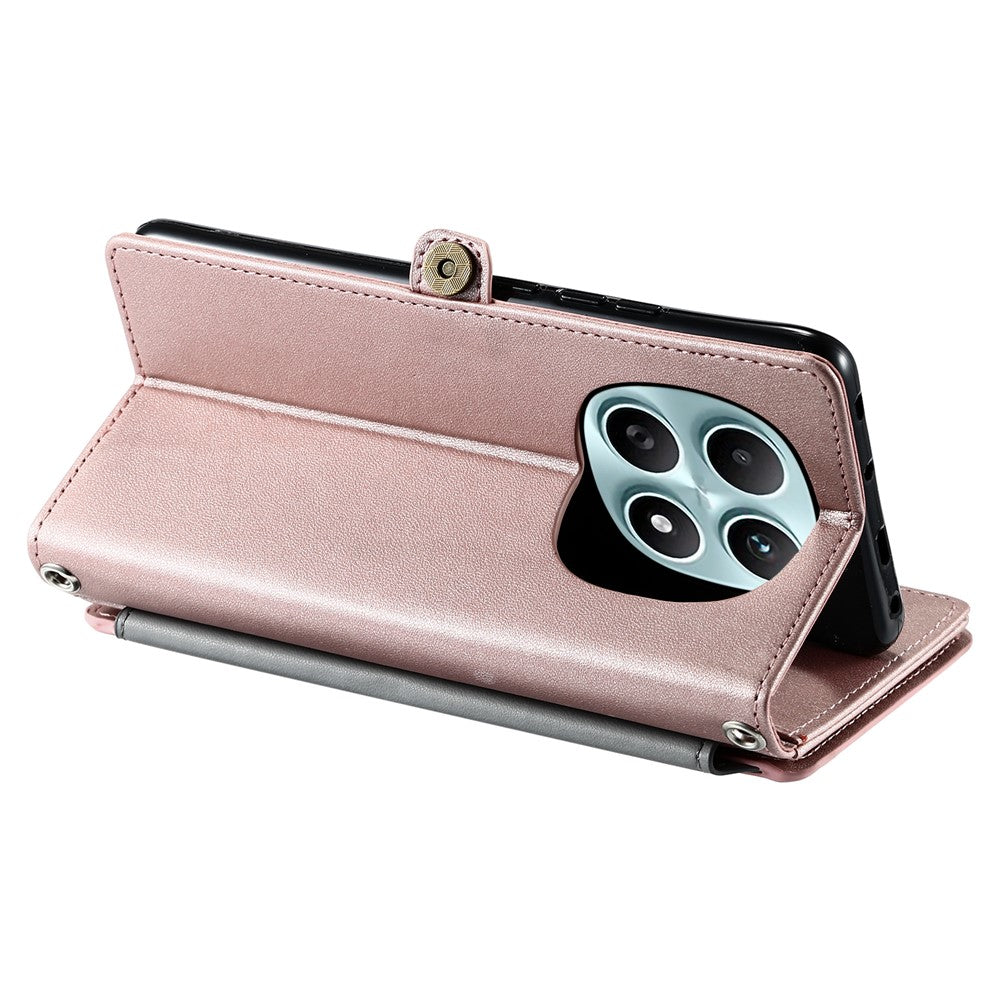 For Xiaomi Redmi Note 15 4G (Global) Case TPU + PU Leather Wallet Phone Cover with Wrist Strap - Rose Gold