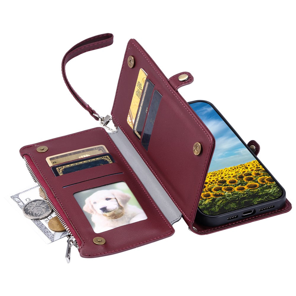 For Xiaomi Redmi Note 15 4G (Global) Case TPU + PU Leather Wallet Phone Cover with Wrist Strap - Wine Red