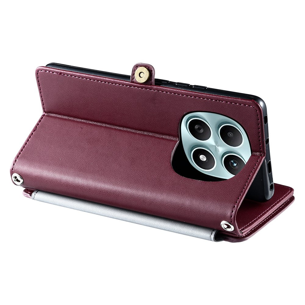 For Xiaomi Redmi Note 15 4G (Global) Case TPU + PU Leather Wallet Phone Cover with Wrist Strap - Wine Red