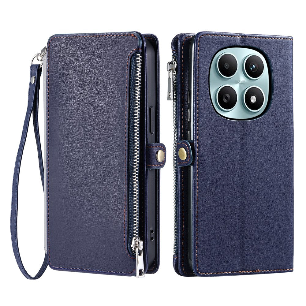 For Xiaomi Redmi Note 15 4G (Global) Case TPU + PU Leather Wallet Phone Cover with Wrist Strap - Blue