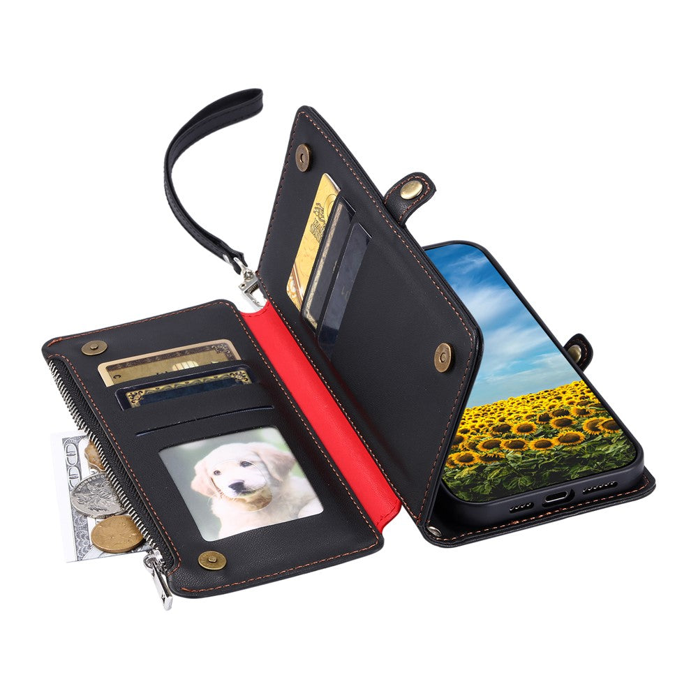 For Xiaomi Redmi Note 15 4G (Global) Case TPU + PU Leather Wallet Phone Cover with Wrist Strap - Black