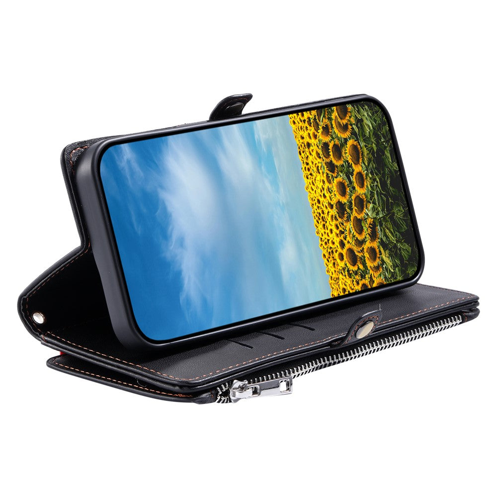 For Xiaomi Redmi Note 15 4G (Global) Case TPU + PU Leather Wallet Phone Cover with Wrist Strap - Black