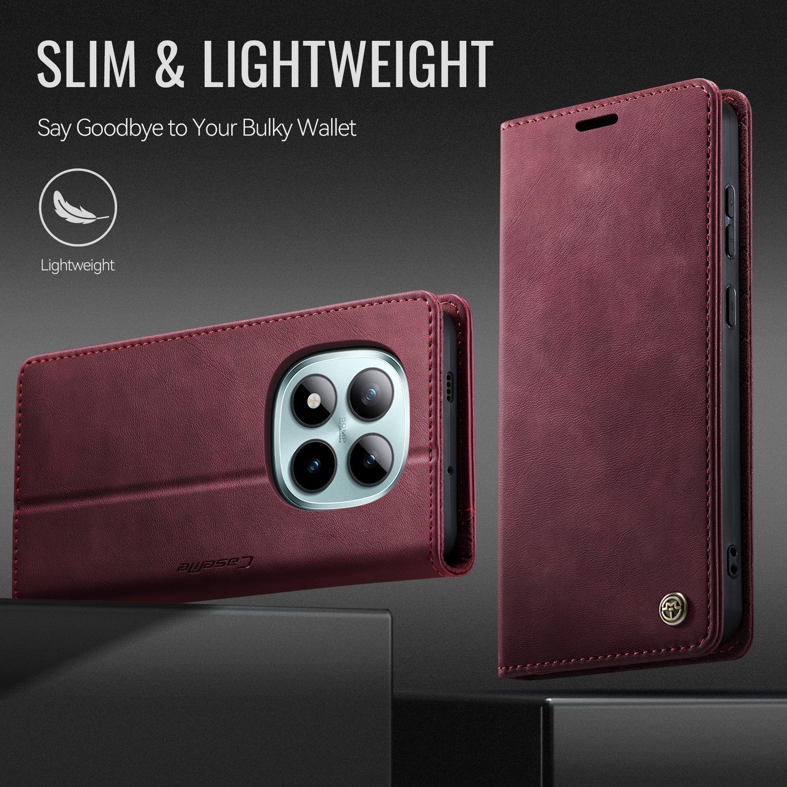 For Xiaomi Poco M8 Pro 5G / Redmi Note 15 Pro+ 5G (Global) Case CASEME 033 Series RFID Blocking Wallet Stand Calf Texture Leather Phone Cover - Red