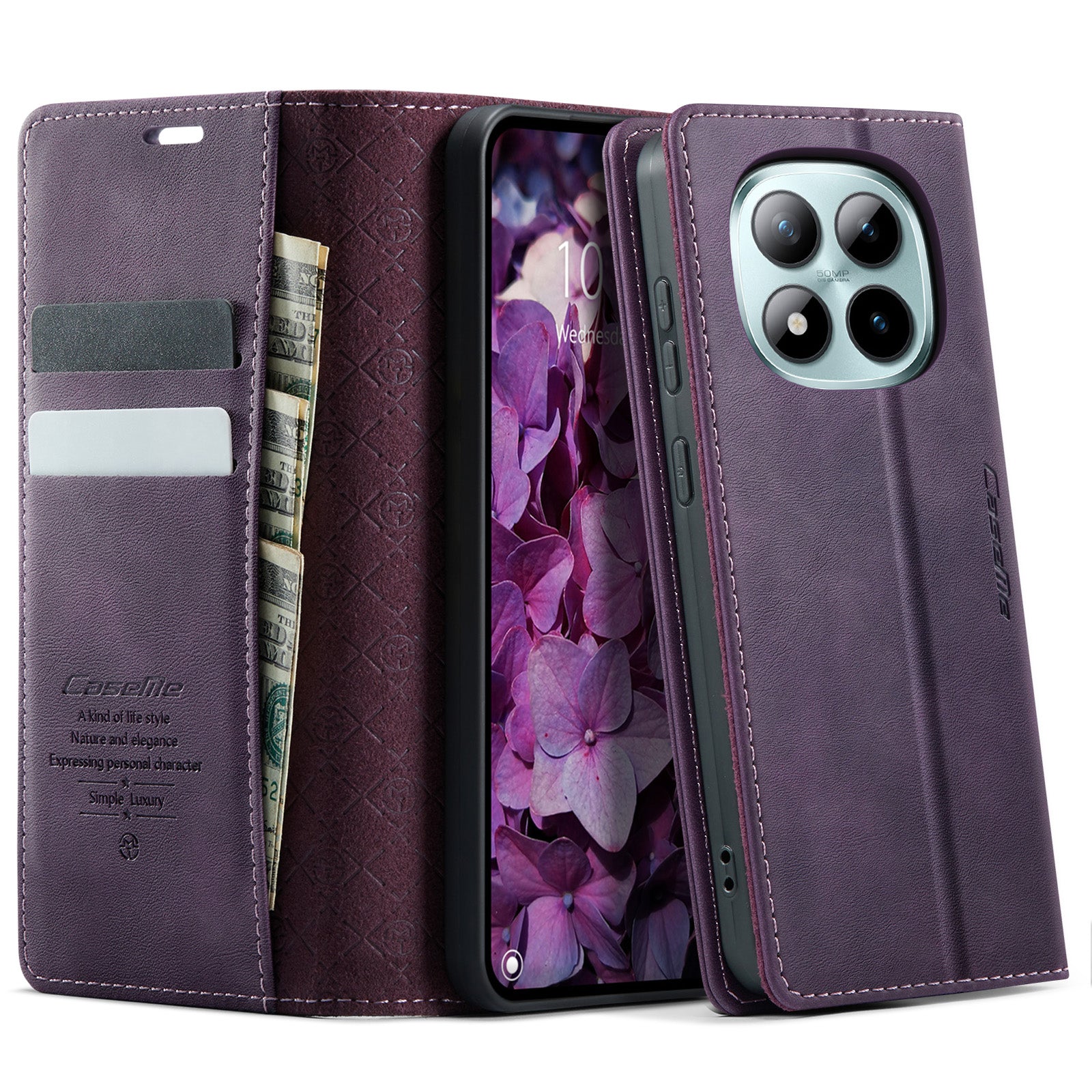 For Xiaomi Poco M8 Pro 5G / Redmi Note 15 Pro+ 5G (Global) Case CASEME 033 Series RFID Blocking Wallet Stand Calf Texture Leather Phone Cover - Purple