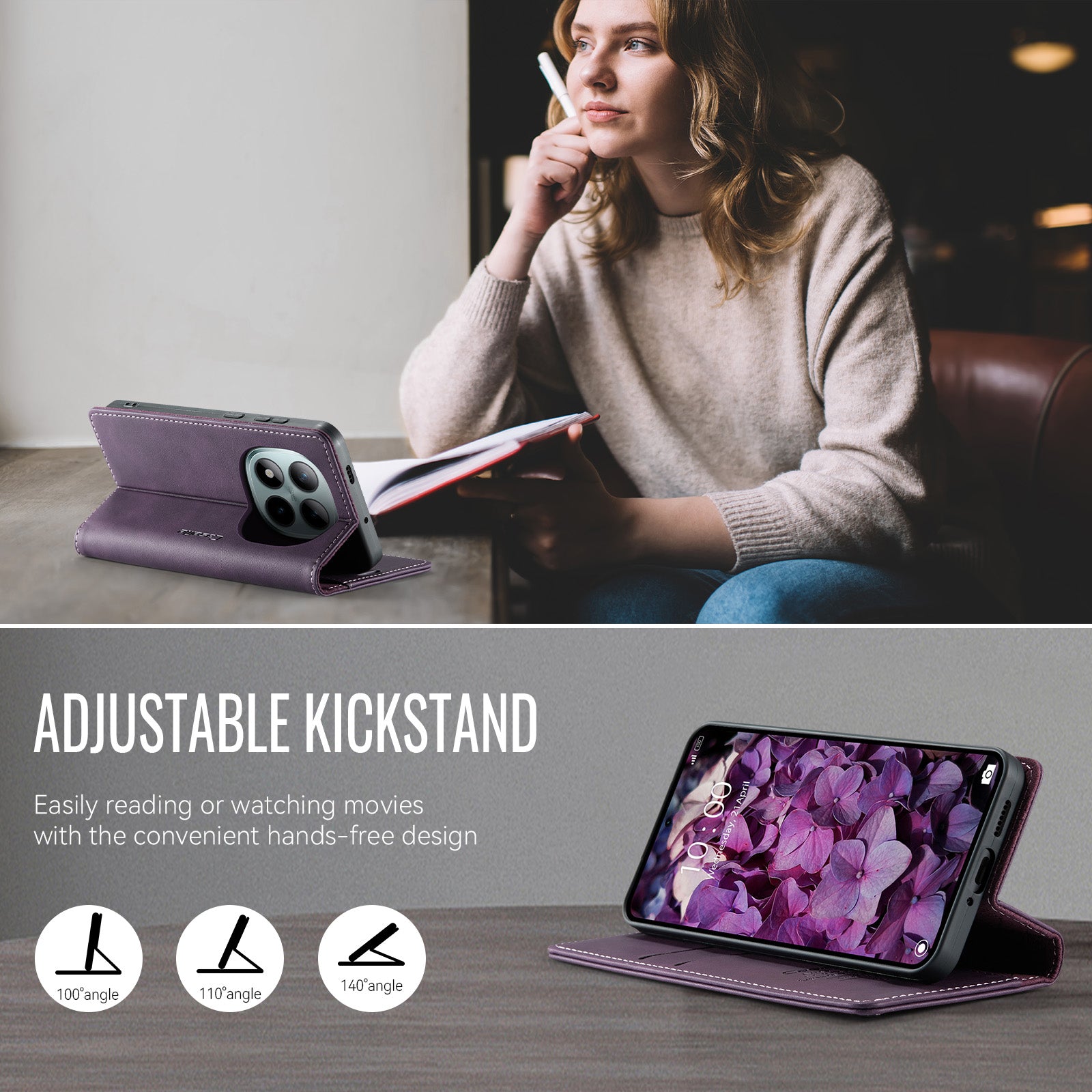 For Xiaomi Poco M8 Pro 5G / Redmi Note 15 Pro+ 5G (Global) Case CASEME 033 Series RFID Blocking Wallet Stand Calf Texture Leather Phone Cover - Purple