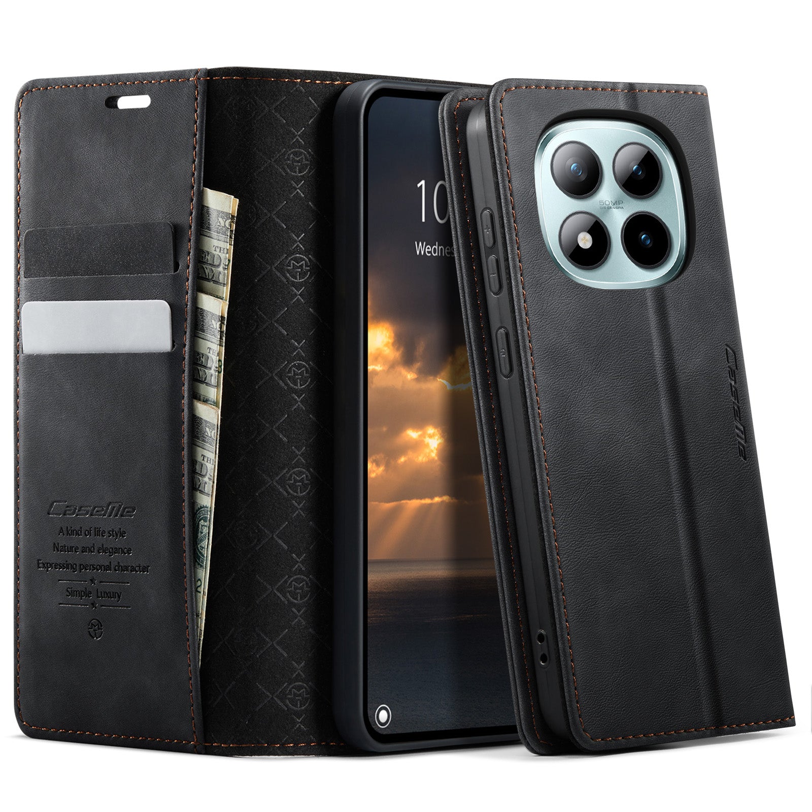 For Xiaomi Poco M8 Pro 5G / Redmi Note 15 Pro+ 5G (Global) Case CASEME 033 Series RFID Blocking Wallet Stand Calf Texture Leather Phone Cover - Black