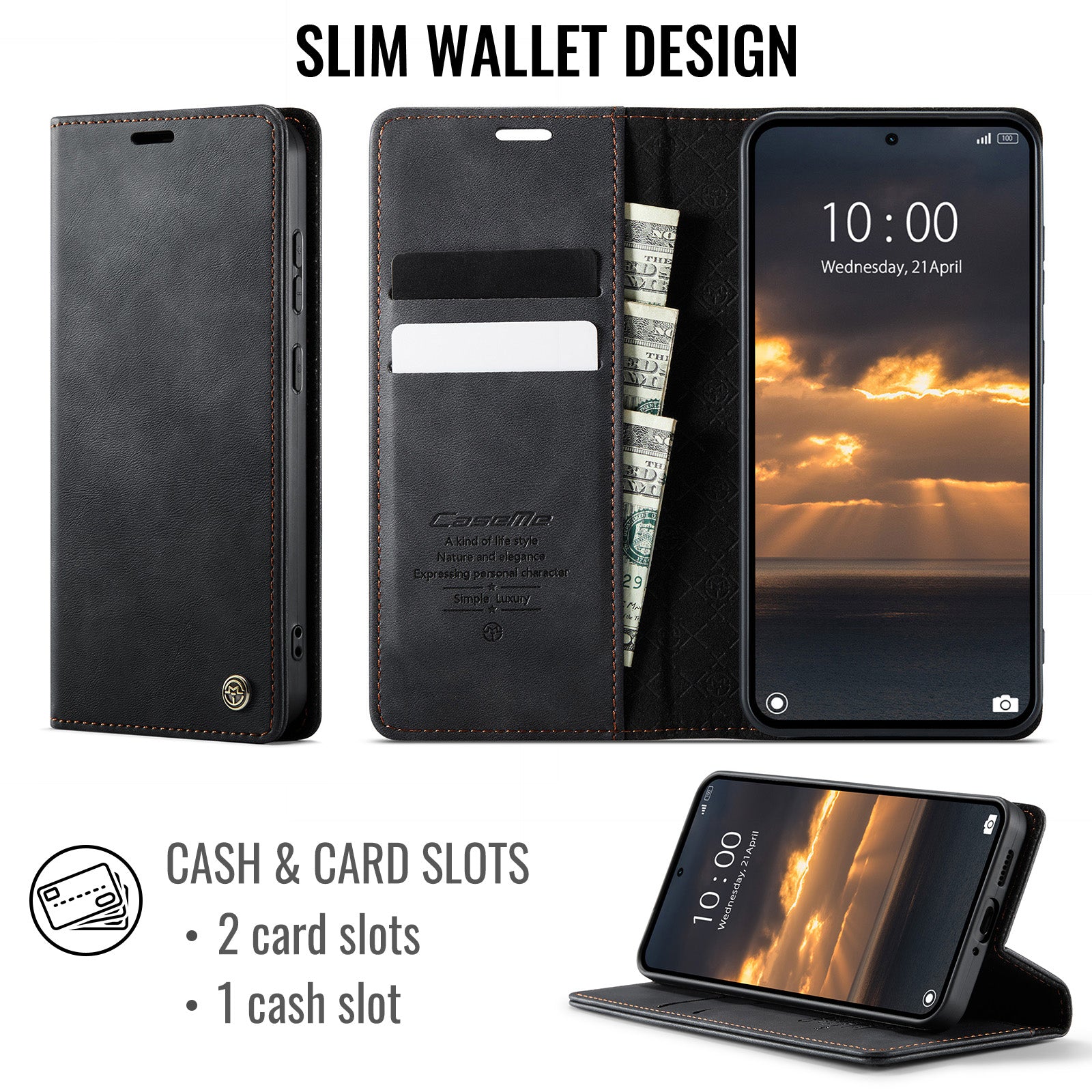 For Xiaomi Poco M8 Pro 5G / Redmi Note 15 Pro+ 5G (Global) Case CASEME 033 Series RFID Blocking Wallet Stand Calf Texture Leather Phone Cover - Black