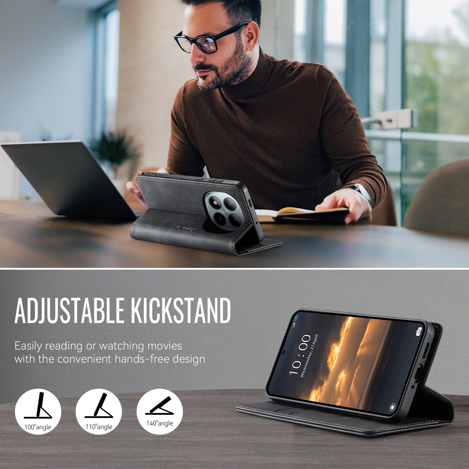 For Xiaomi Poco M8 Pro 5G / Redmi Note 15 Pro+ 5G (Global) Case CASEME 033 Series RFID Blocking Wallet Stand Calf Texture Leather Phone Cover - Black