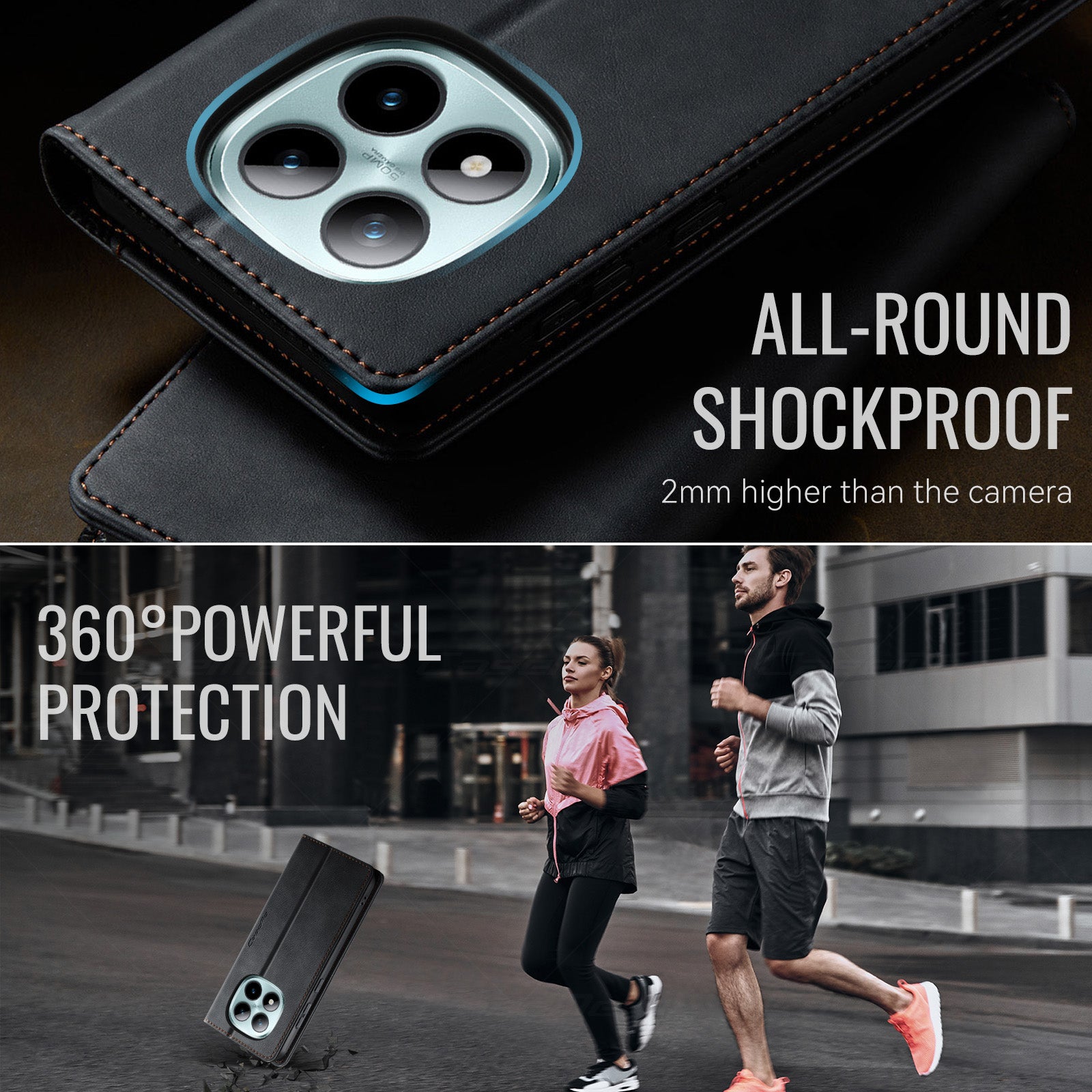 For Xiaomi Poco M8 Pro 5G / Redmi Note 15 Pro+ 5G (Global) Case CASEME 033 Series RFID Blocking Wallet Stand Calf Texture Leather Phone Cover - Black
