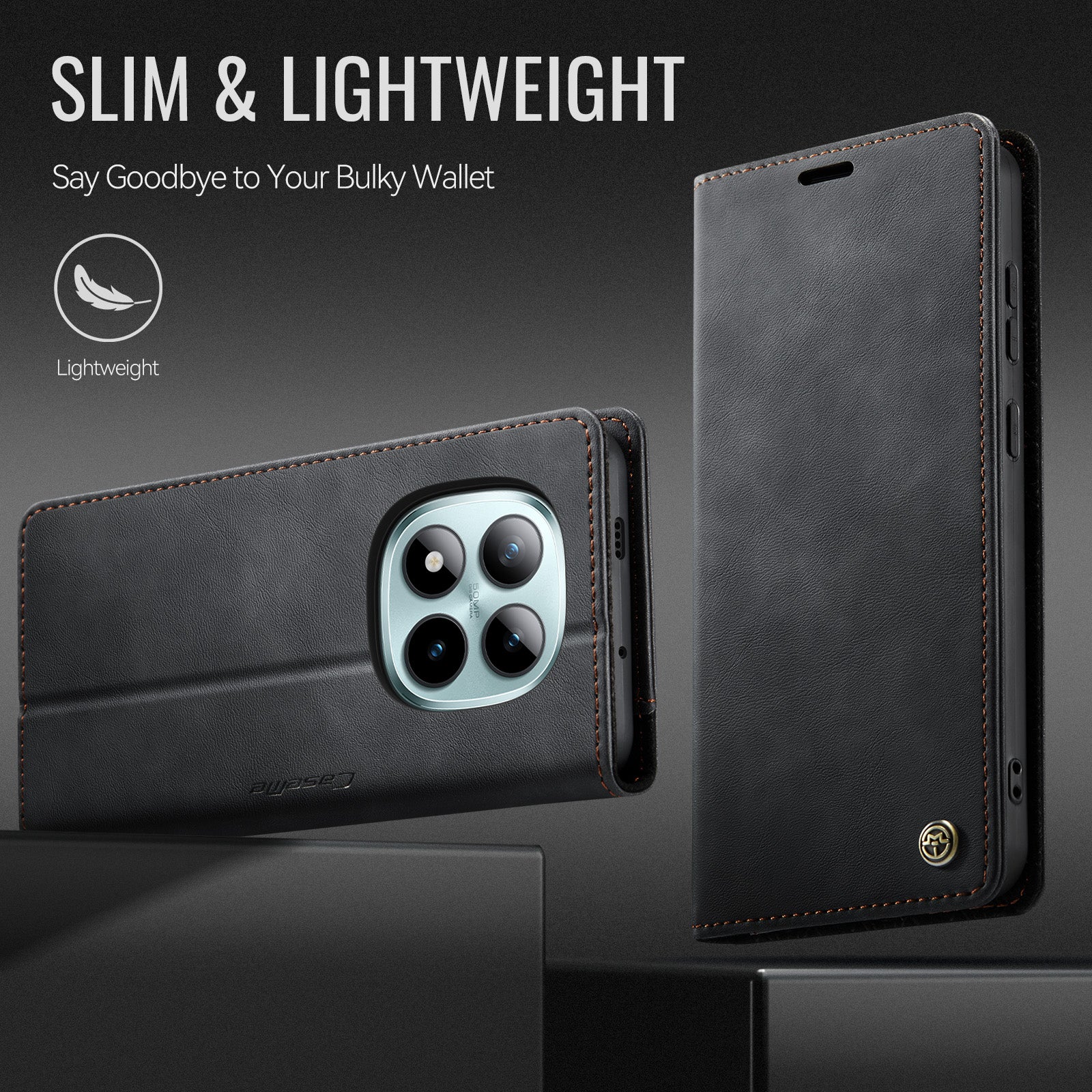For Xiaomi Poco M8 Pro 5G / Redmi Note 15 Pro+ 5G (Global) Case CASEME 033 Series RFID Blocking Wallet Stand Calf Texture Leather Phone Cover - Black