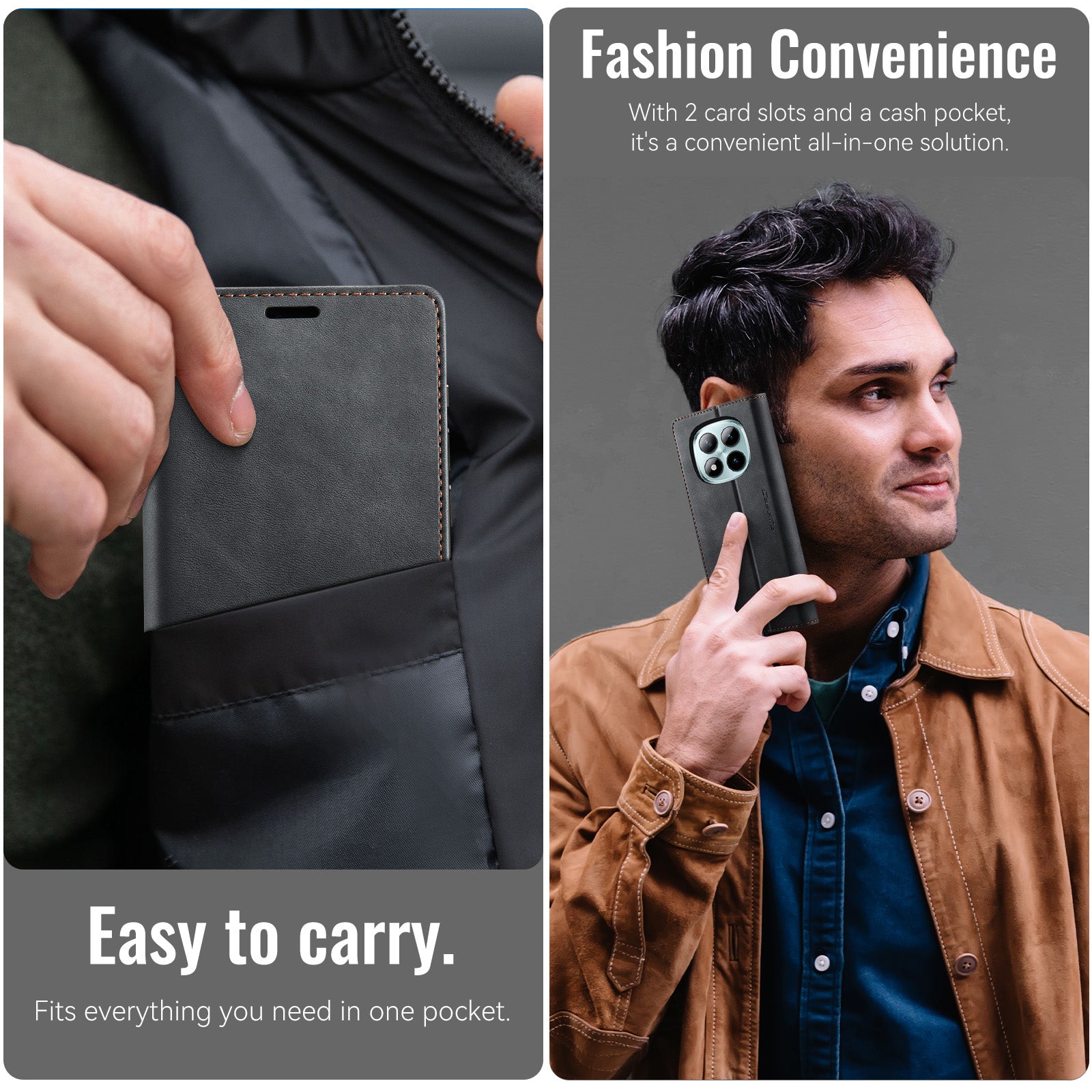 For Xiaomi Poco M8 Pro 5G / Redmi Note 15 Pro+ 5G (Global) Case CASEME 033 Series RFID Blocking Wallet Stand Calf Texture Leather Phone Cover - Black
