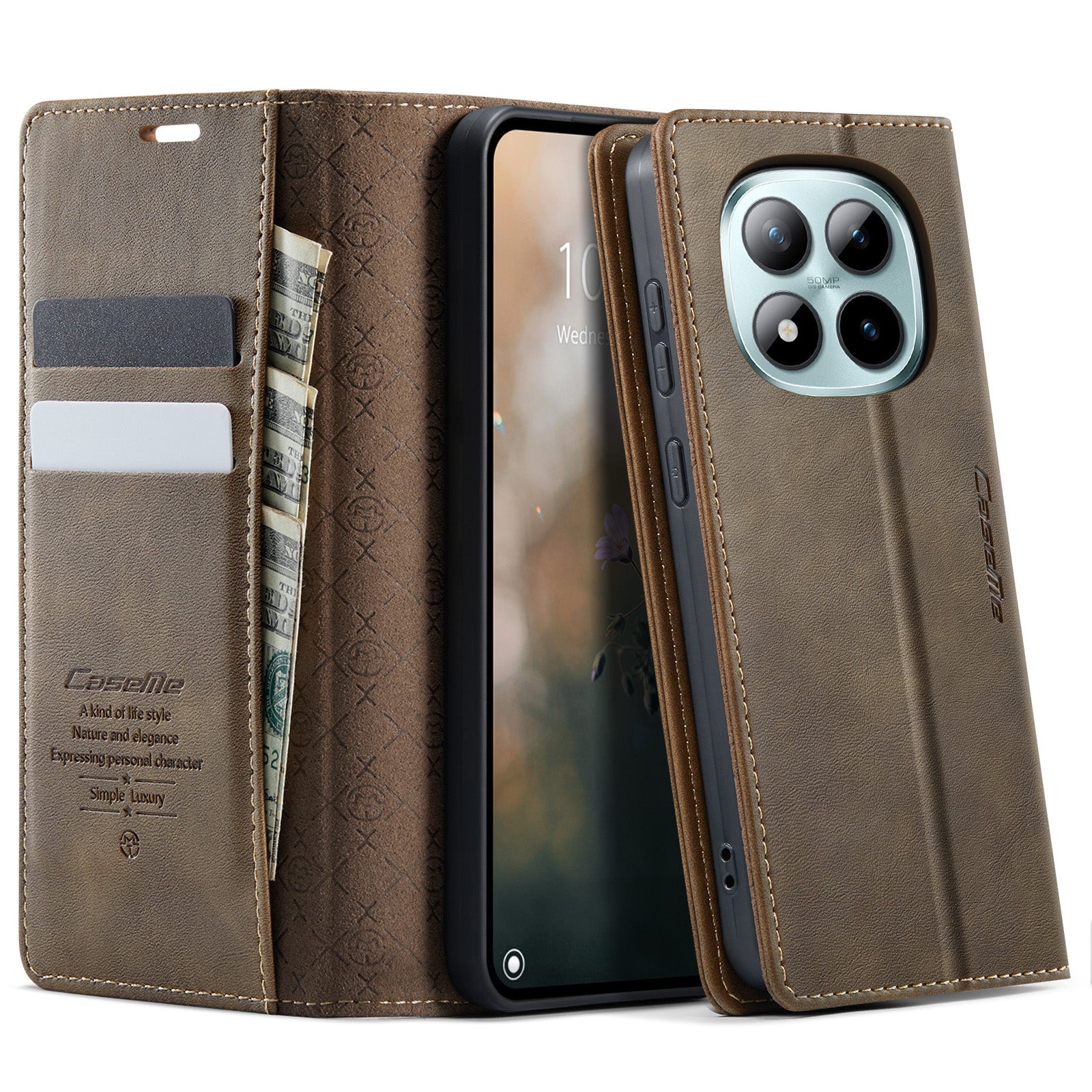 For Xiaomi Poco M8 Pro 5G / Redmi Note 15 Pro+ 5G (Global) Case CASEME 033 Series RFID Blocking Wallet Stand Calf Texture Leather Phone Cover - Coffee