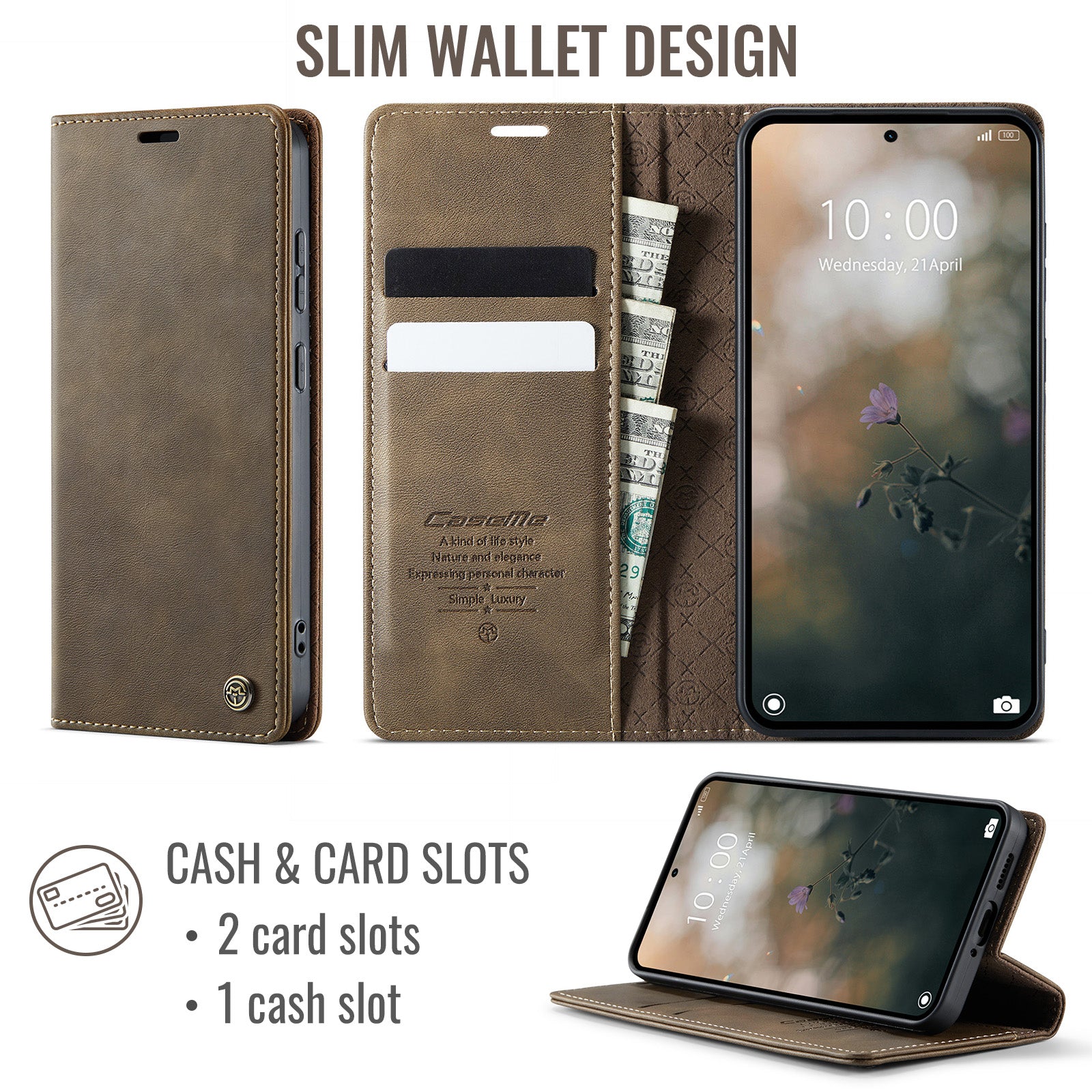 For Xiaomi Poco M8 Pro 5G / Redmi Note 15 Pro+ 5G (Global) Case CASEME 033 Series RFID Blocking Wallet Stand Calf Texture Leather Phone Cover - Coffee