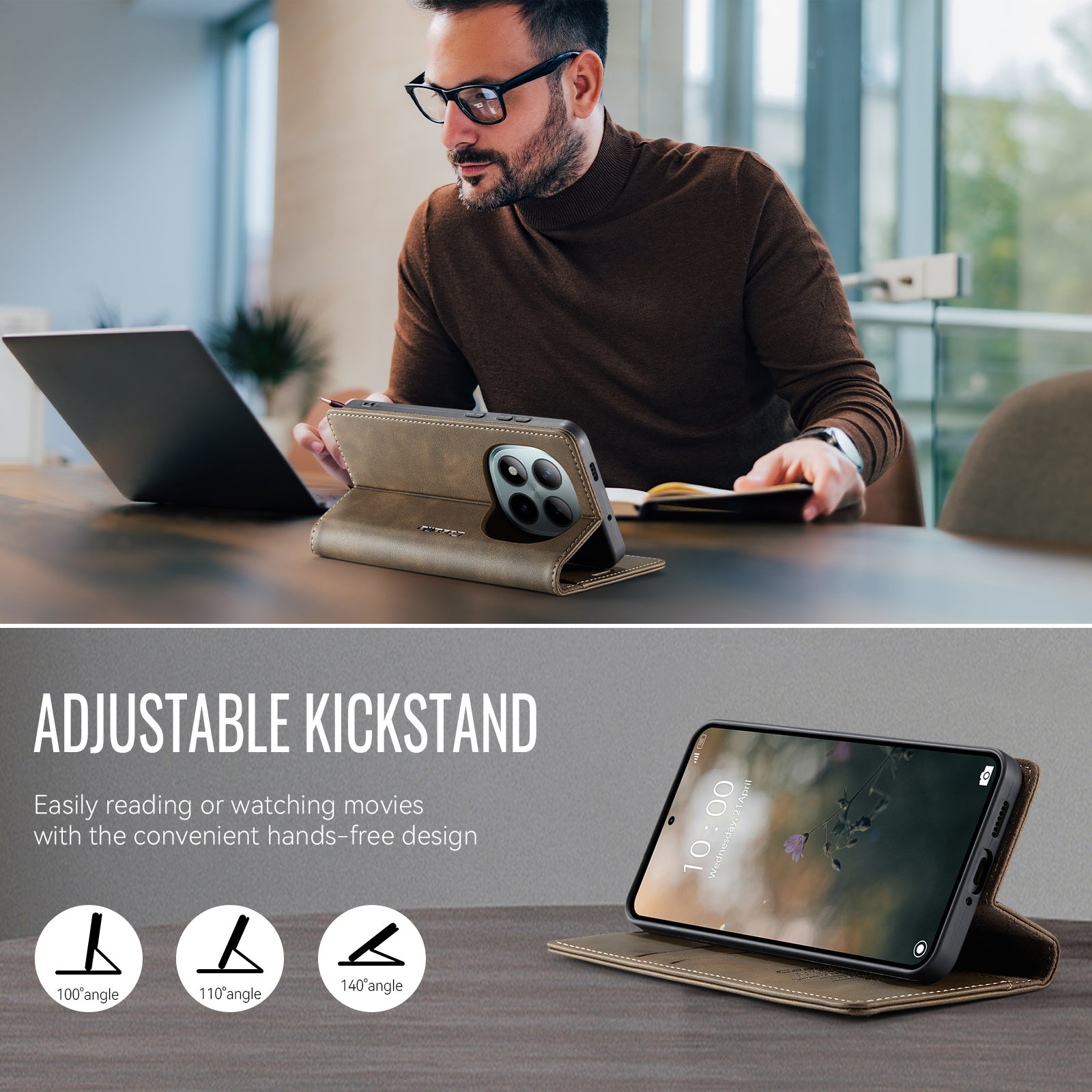 For Xiaomi Poco M8 Pro 5G / Redmi Note 15 Pro+ 5G (Global) Case CASEME 033 Series RFID Blocking Wallet Stand Calf Texture Leather Phone Cover - Coffee