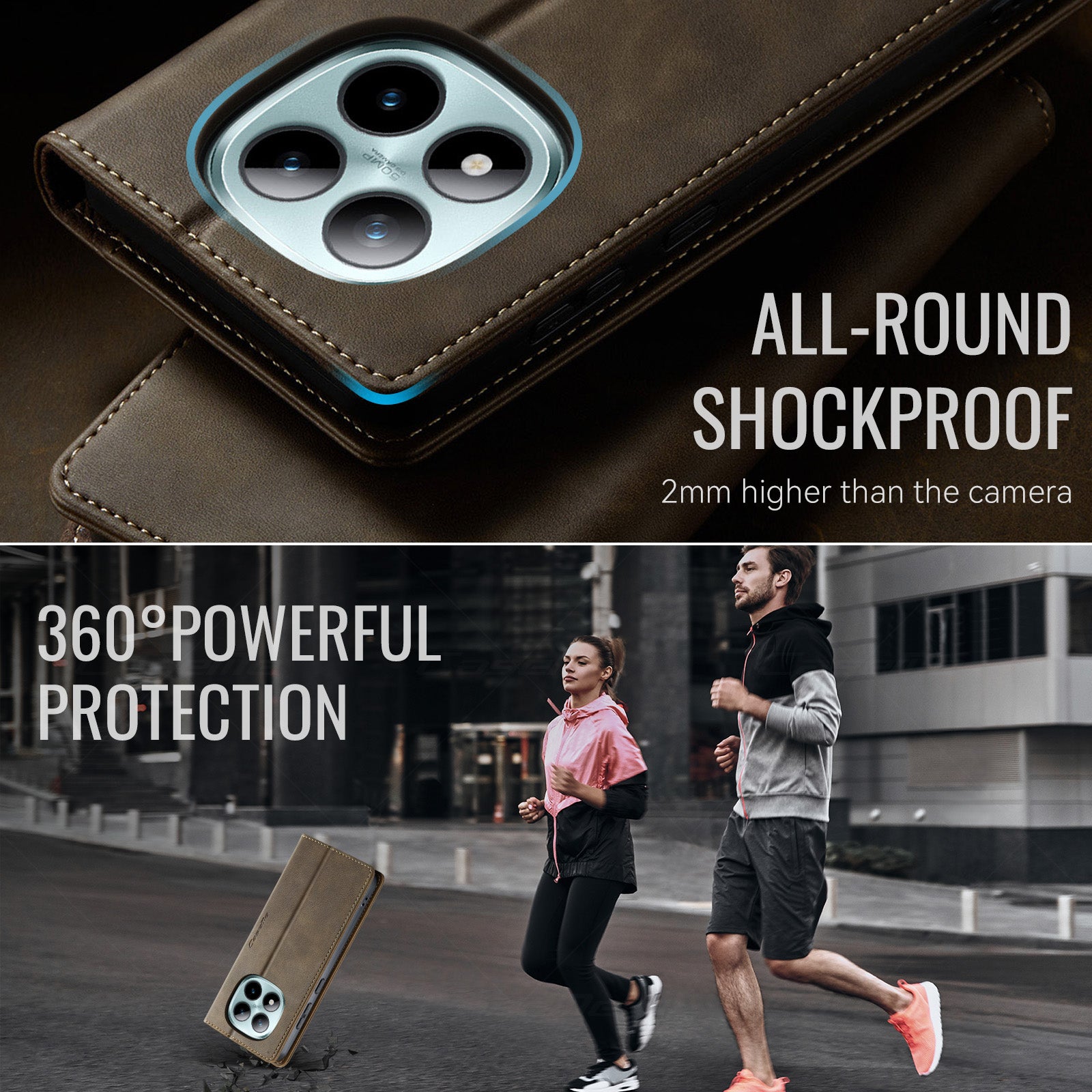 For Xiaomi Poco M8 Pro 5G / Redmi Note 15 Pro+ 5G (Global) Case CASEME 033 Series RFID Blocking Wallet Stand Calf Texture Leather Phone Cover - Coffee
