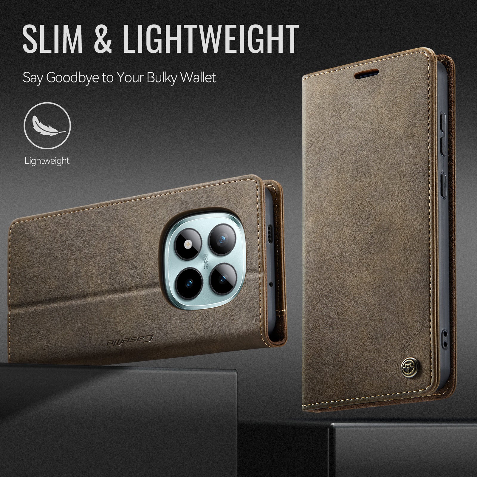 For Xiaomi Poco M8 Pro 5G / Redmi Note 15 Pro+ 5G (Global) Case CASEME 033 Series RFID Blocking Wallet Stand Calf Texture Leather Phone Cover - Coffee