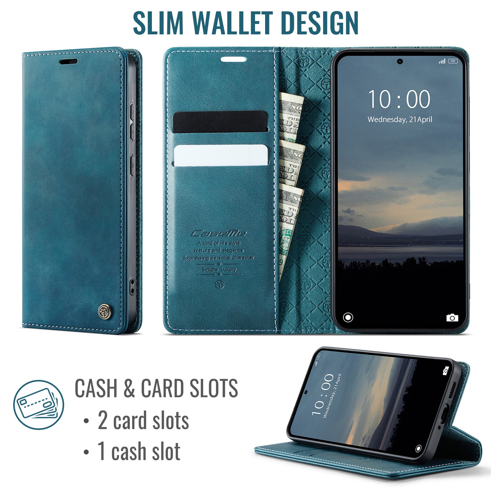 For Xiaomi Poco M8 Pro 5G / Redmi Note 15 Pro+ 5G (Global) Case CASEME 033 Series RFID Blocking Wallet Stand Calf Texture Leather Phone Cover - Green