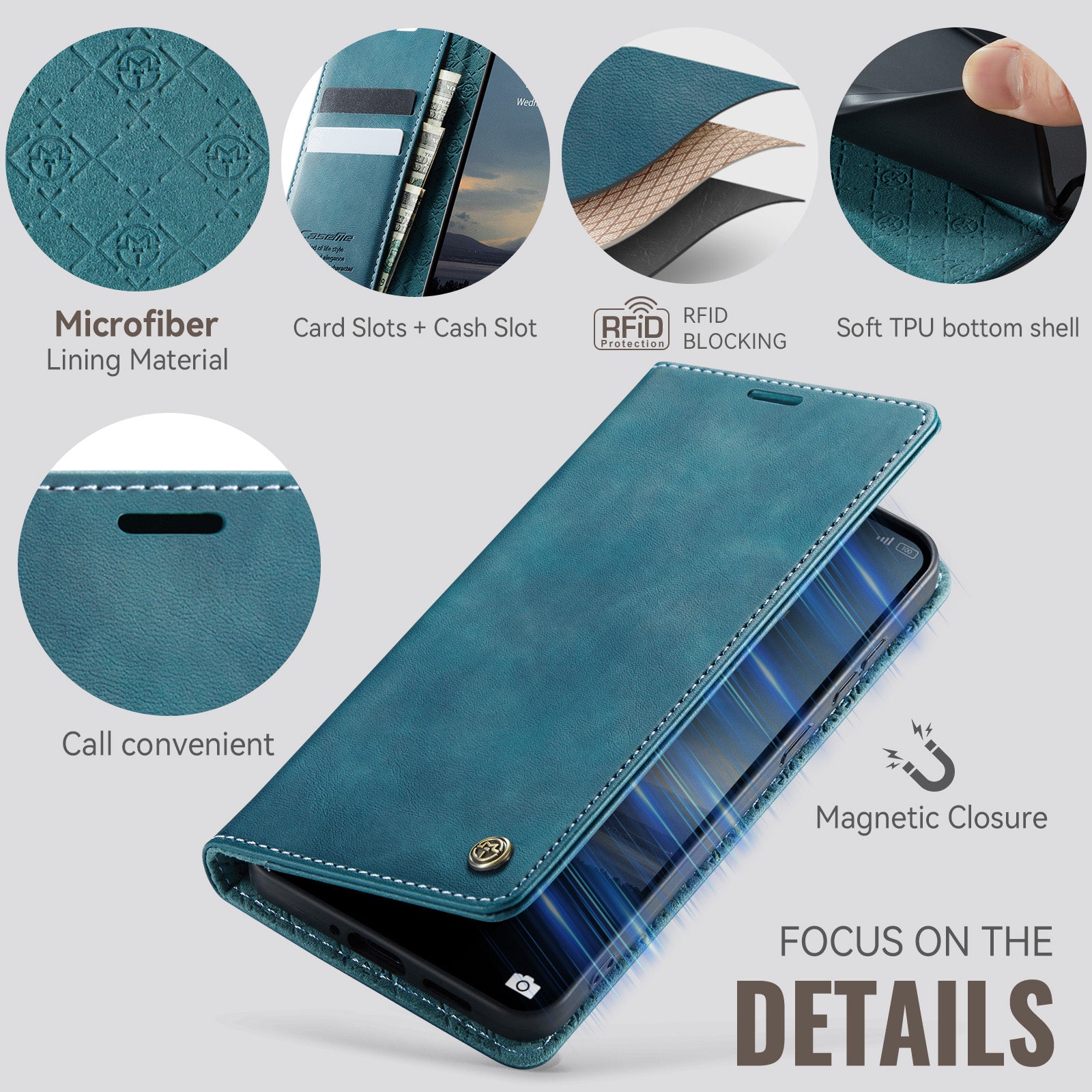 For Xiaomi Poco M8 Pro 5G / Redmi Note 15 Pro+ 5G (Global) Case CASEME 033 Series RFID Blocking Wallet Stand Calf Texture Leather Phone Cover - Green