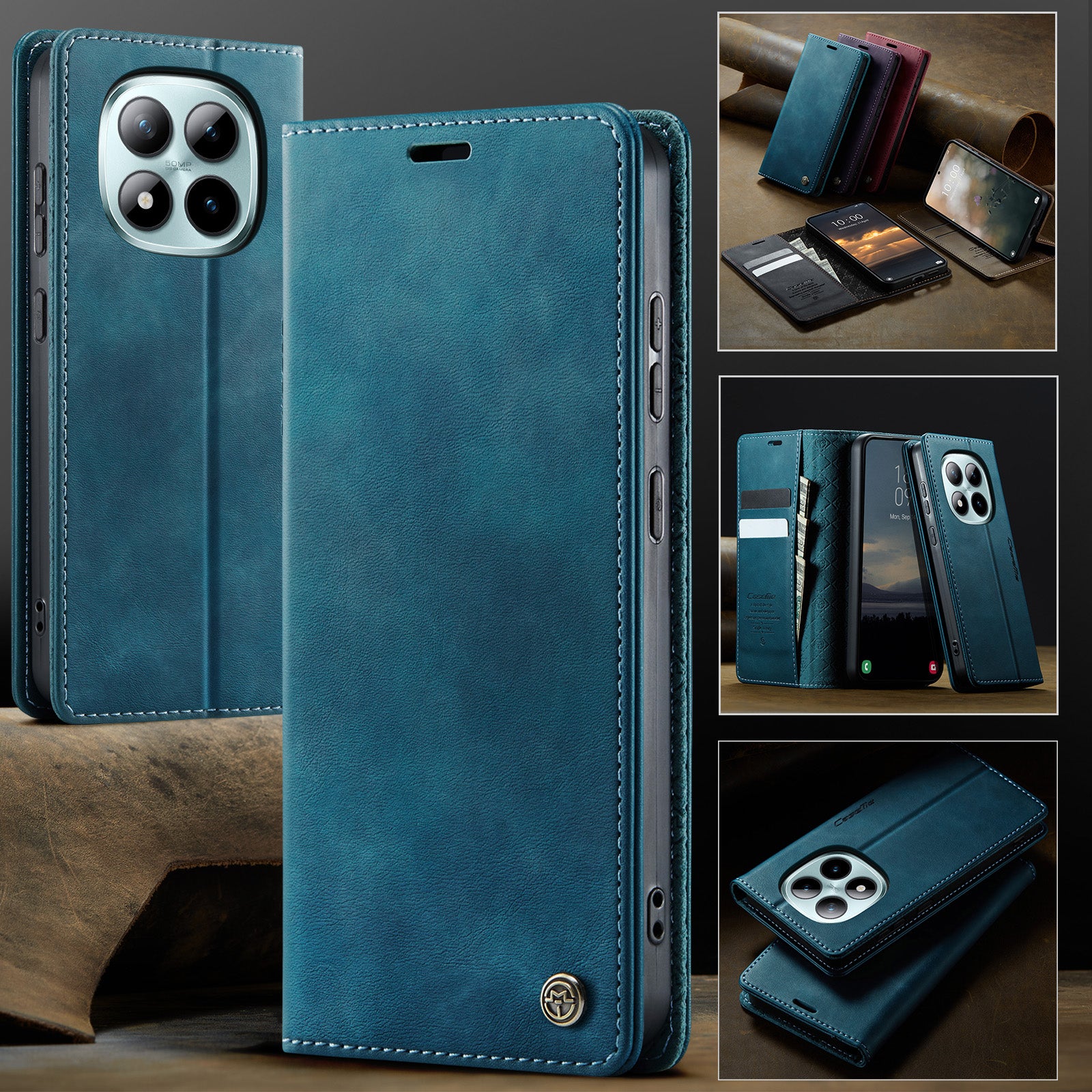 For Xiaomi Poco M8 Pro 5G / Redmi Note 15 Pro+ 5G (Global) Case CASEME 033 Series RFID Blocking Wallet Stand Calf Texture Leather Phone Cover - Green