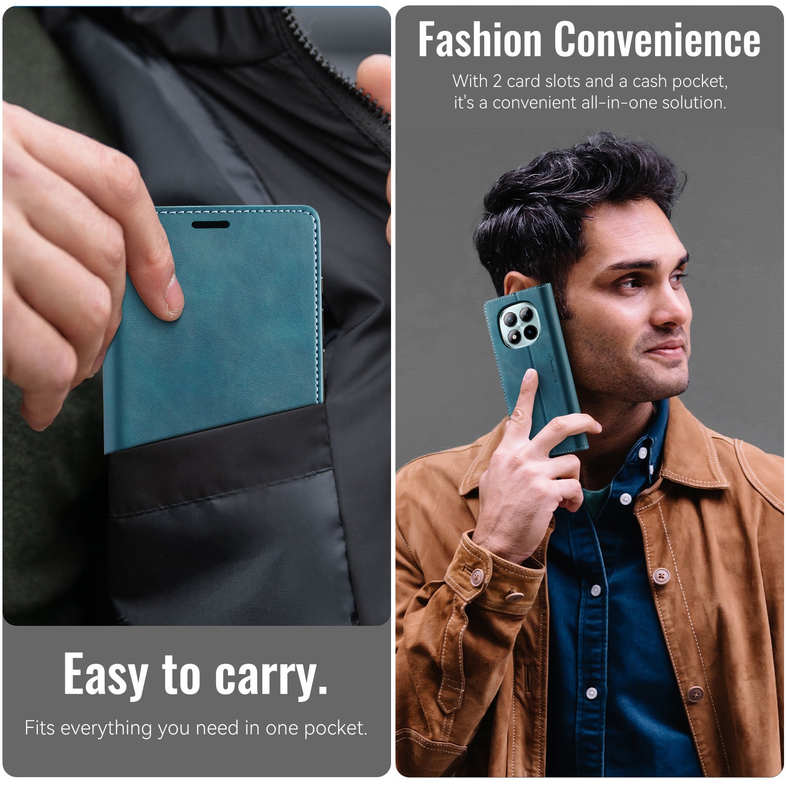 For Xiaomi Poco M8 Pro 5G / Redmi Note 15 Pro+ 5G (Global) Case CASEME 033 Series RFID Blocking Wallet Stand Calf Texture Leather Phone Cover - Green