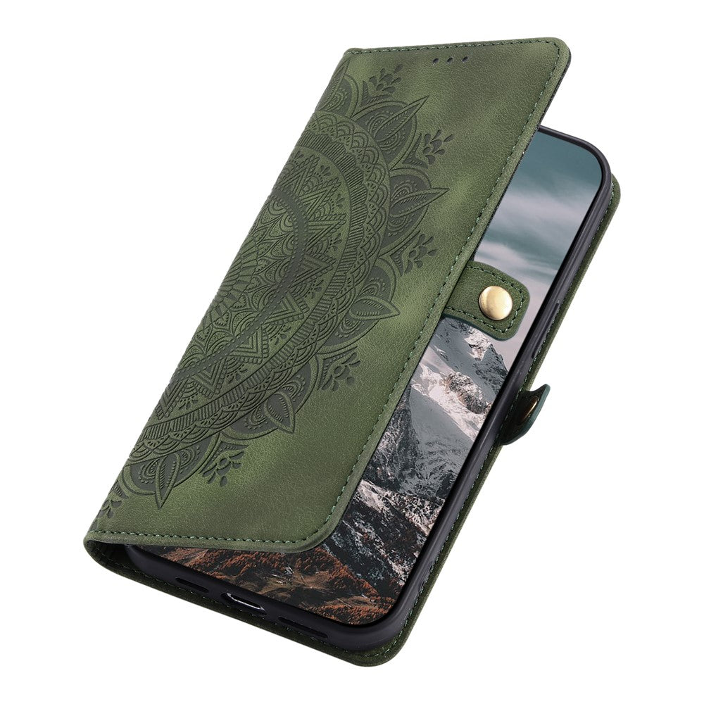 For Xiaomi Redmi Note 15 4G (Global) Case Skin Feel Totem Imprinted Wallet Leather Phone Cover with Hand Strap - Blackish Green
